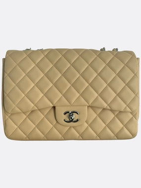Chanel Beige Quilted Lambskin Jumbo Flap Bag