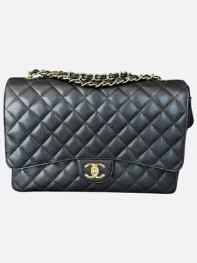 Chanel Black Caviar Quilted Jumbo Flap Bag