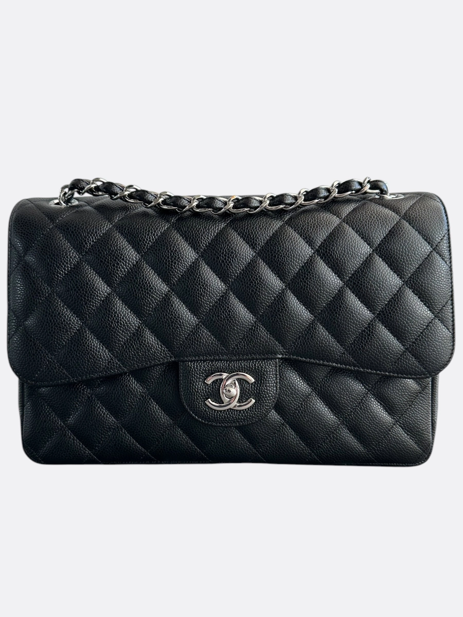 Chanel Black Caviar Quilted Jumbo Flap Bag