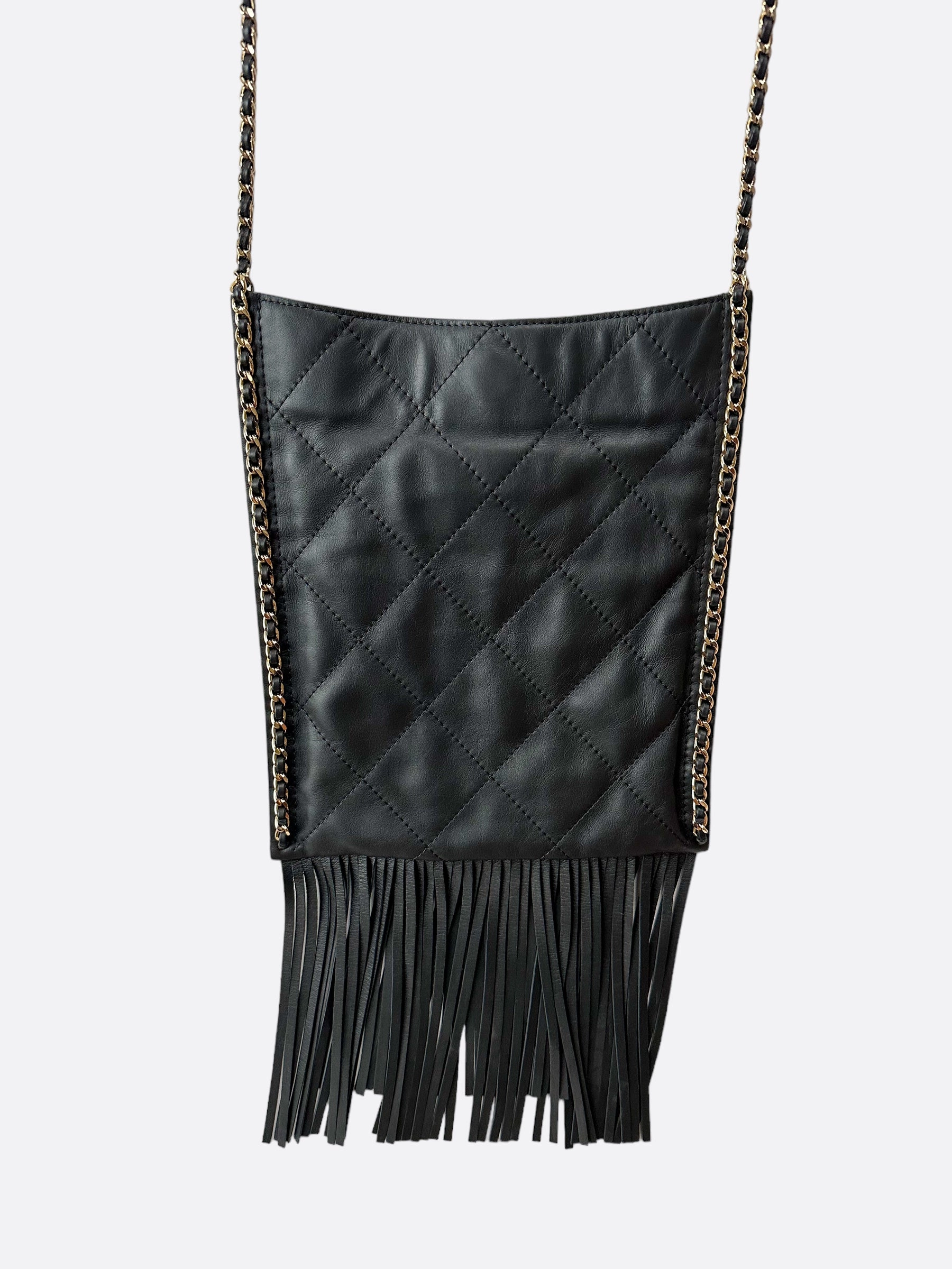 Chanel Black Flat Fringe Quilted Lambskin Bag