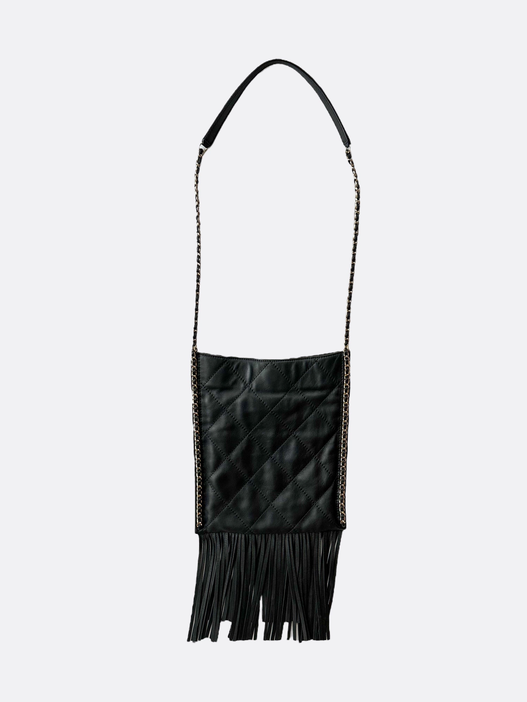 Chanel Black Flat Fringe Quilted Lambskin Bag