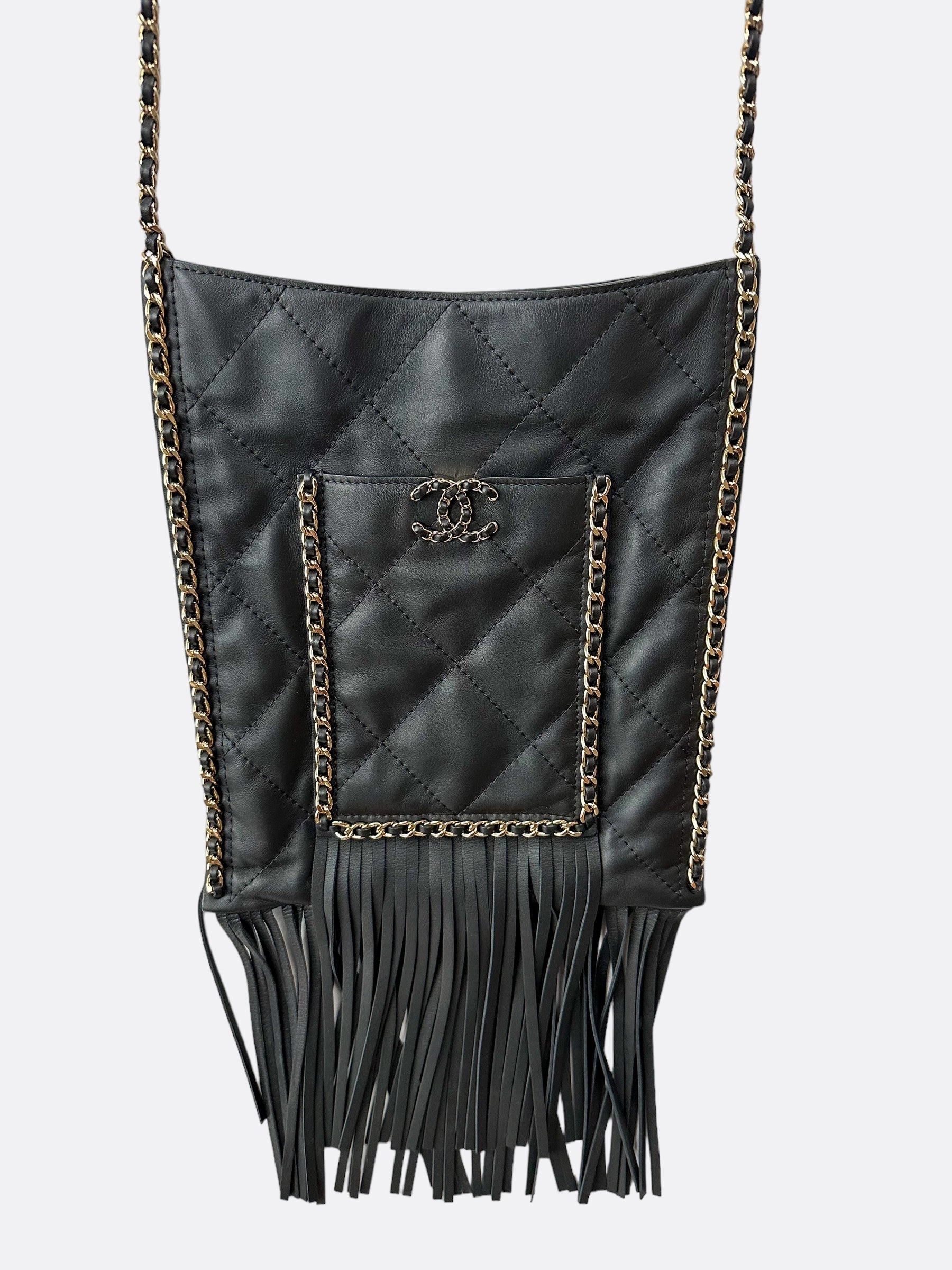 Chanel Black Flat Fringe Quilted Lambskin Bag