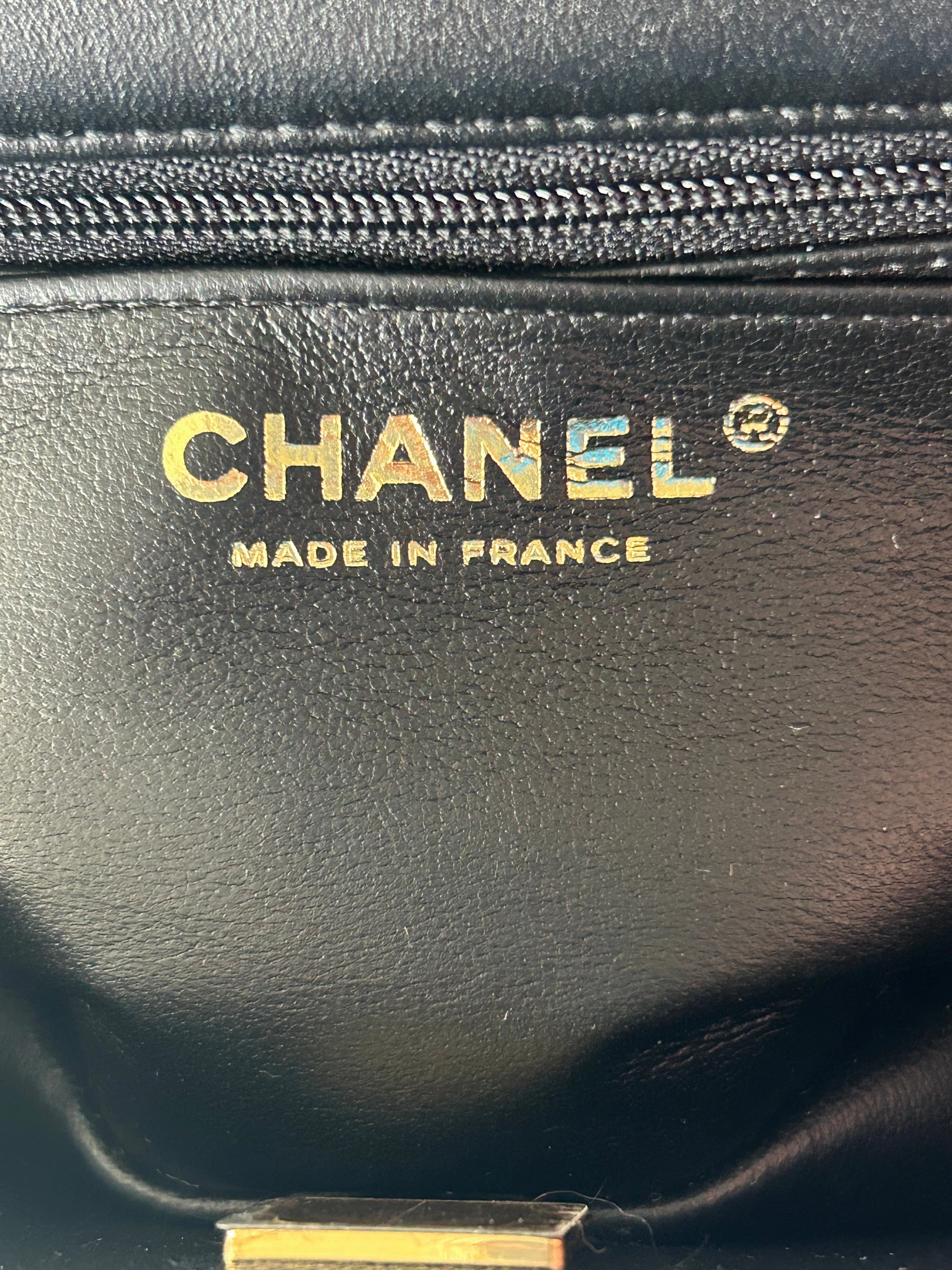 Chanel Black Lambskin Quilted Mini Top Handle Flap Bag