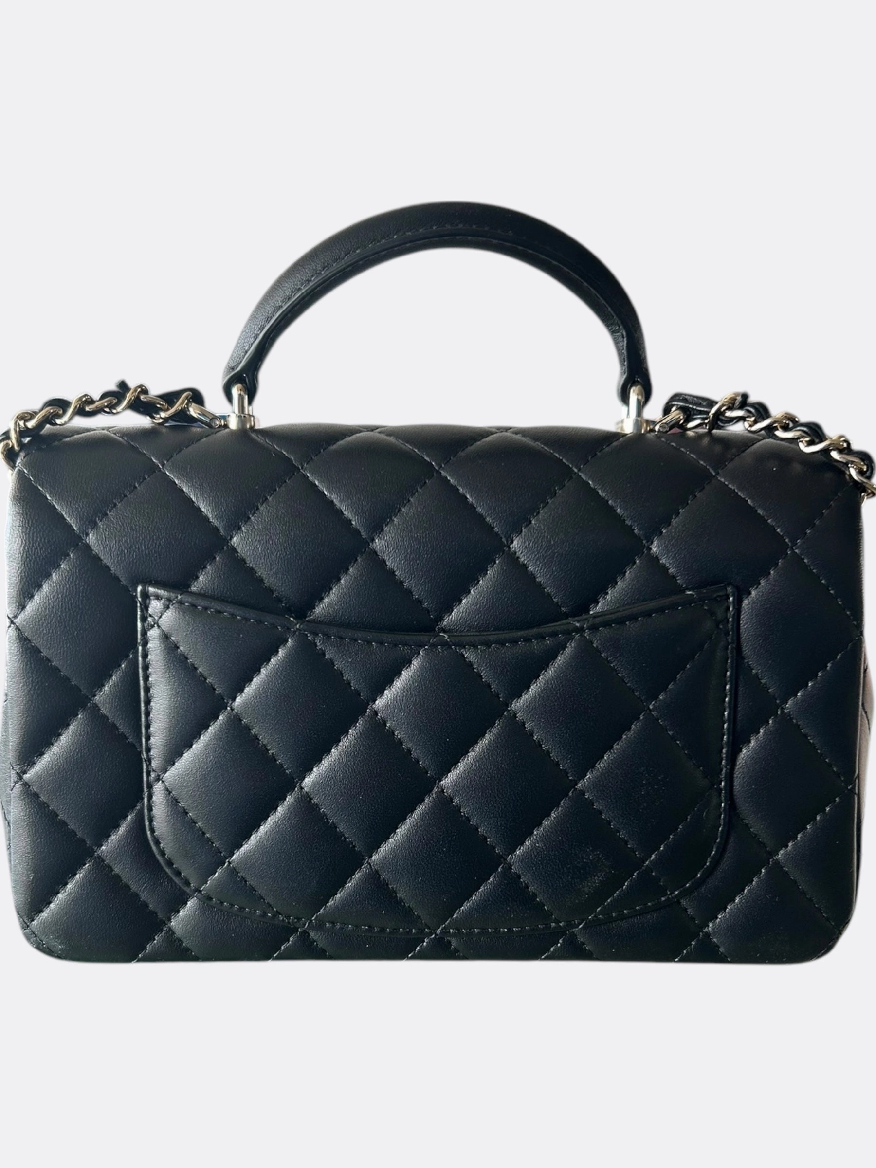 Chanel Black Lambskin Quilted Mini Top Handle Flap Bag