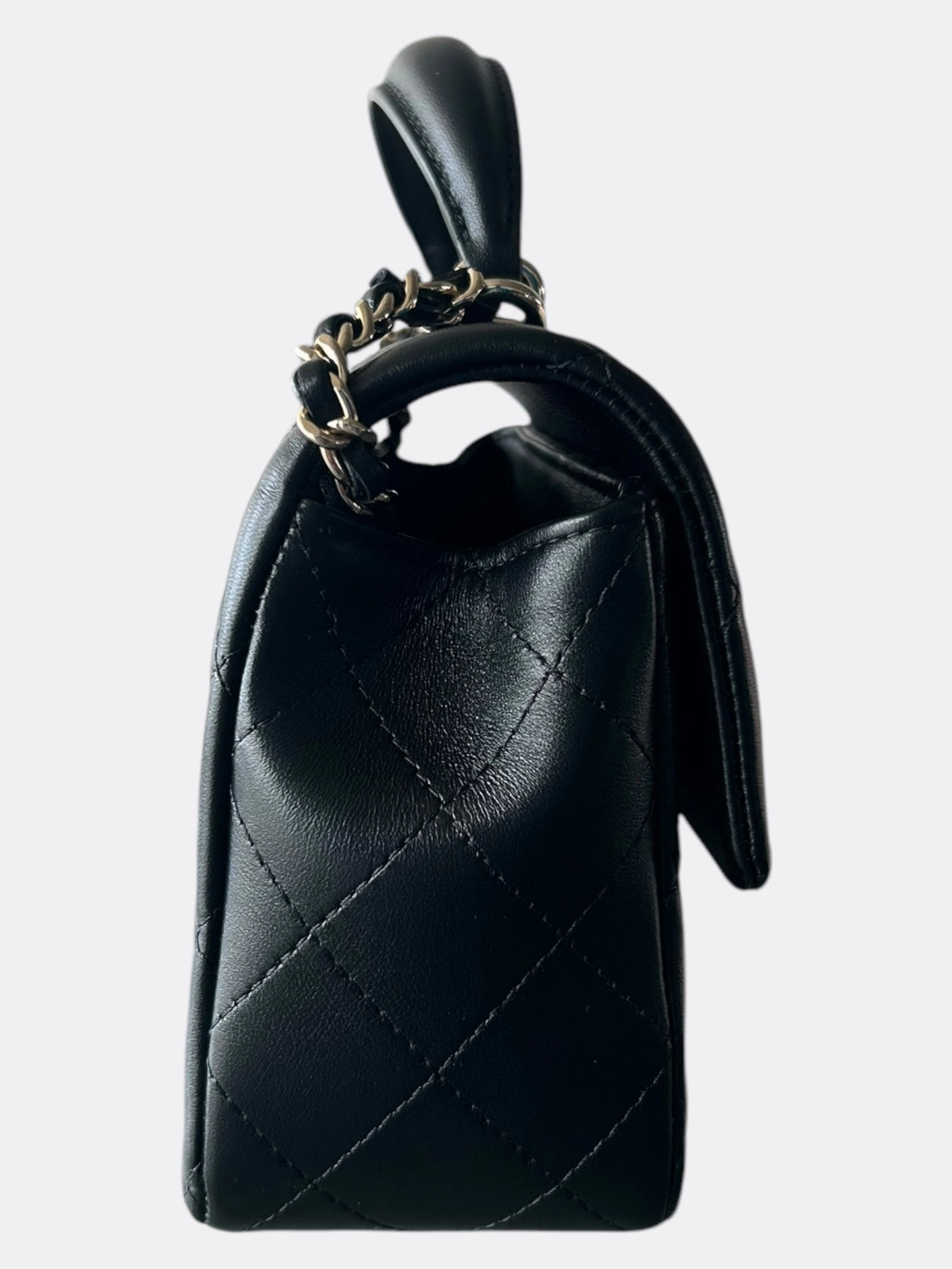 Chanel Black Lambskin Quilted Mini Top Handle Flap Bag
