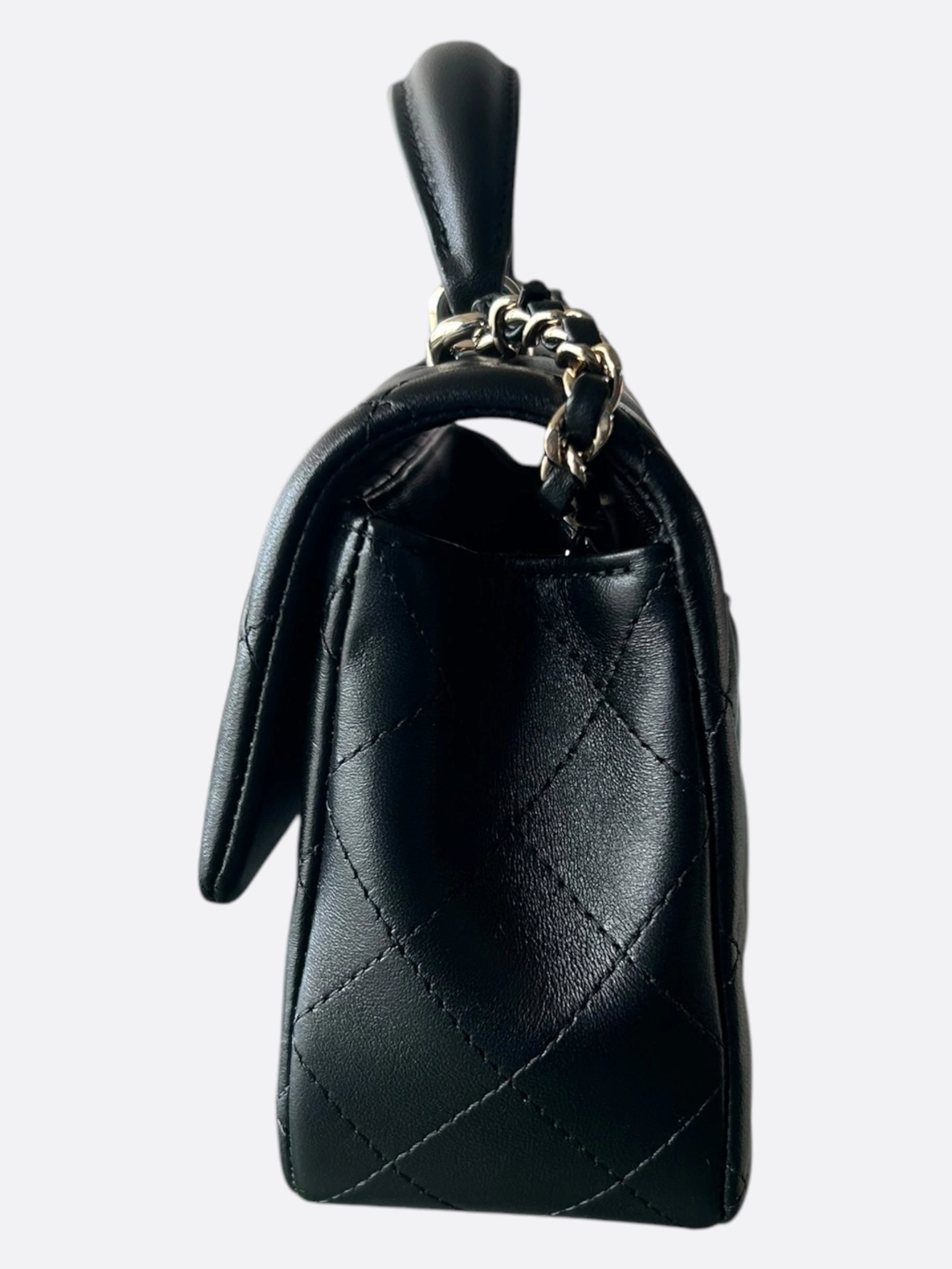 Chanel Black Lambskin Quilted Mini Top Handle Flap Bag