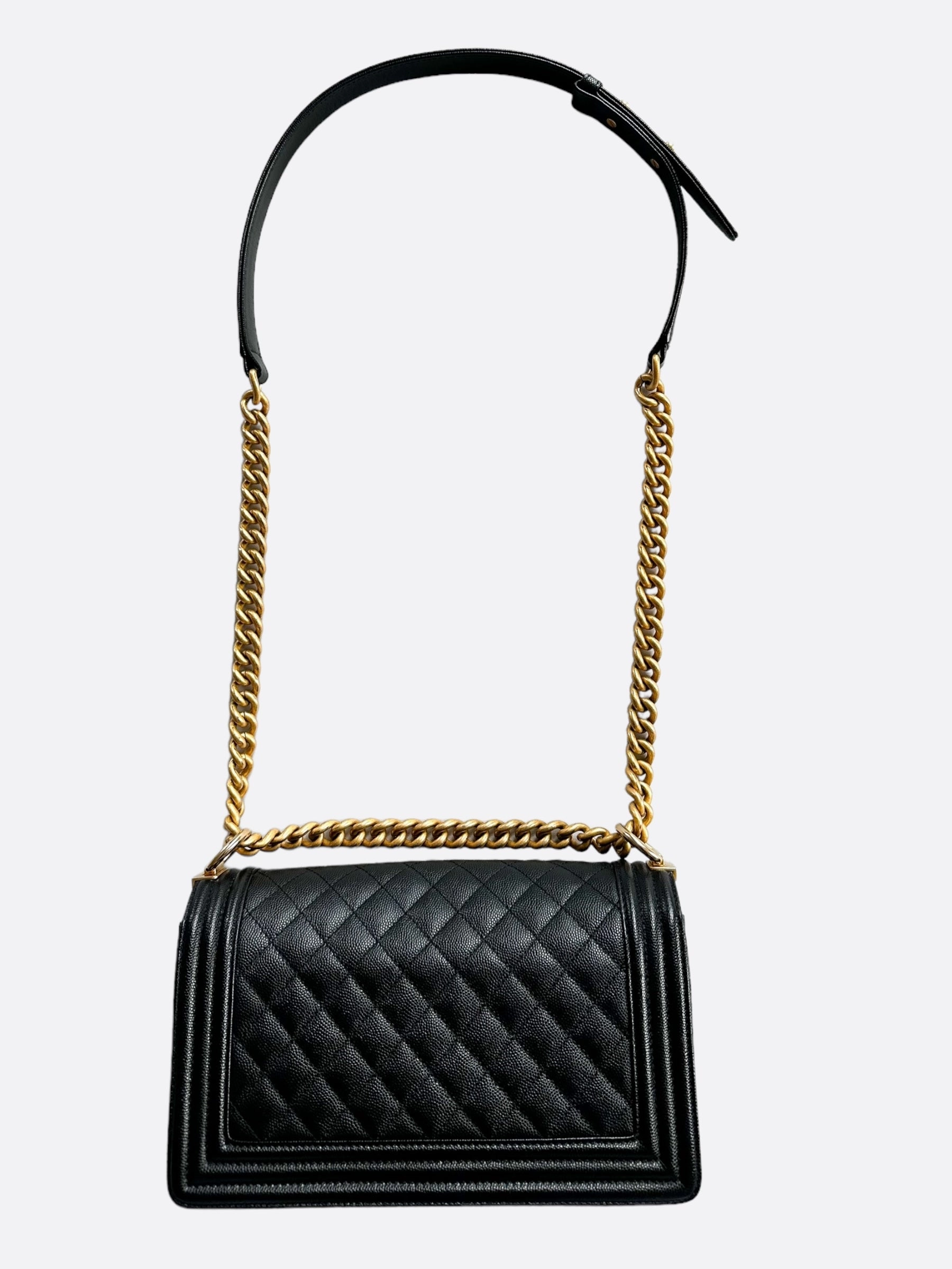 Chanel Black Quilted Caviar Medium Boy Bag