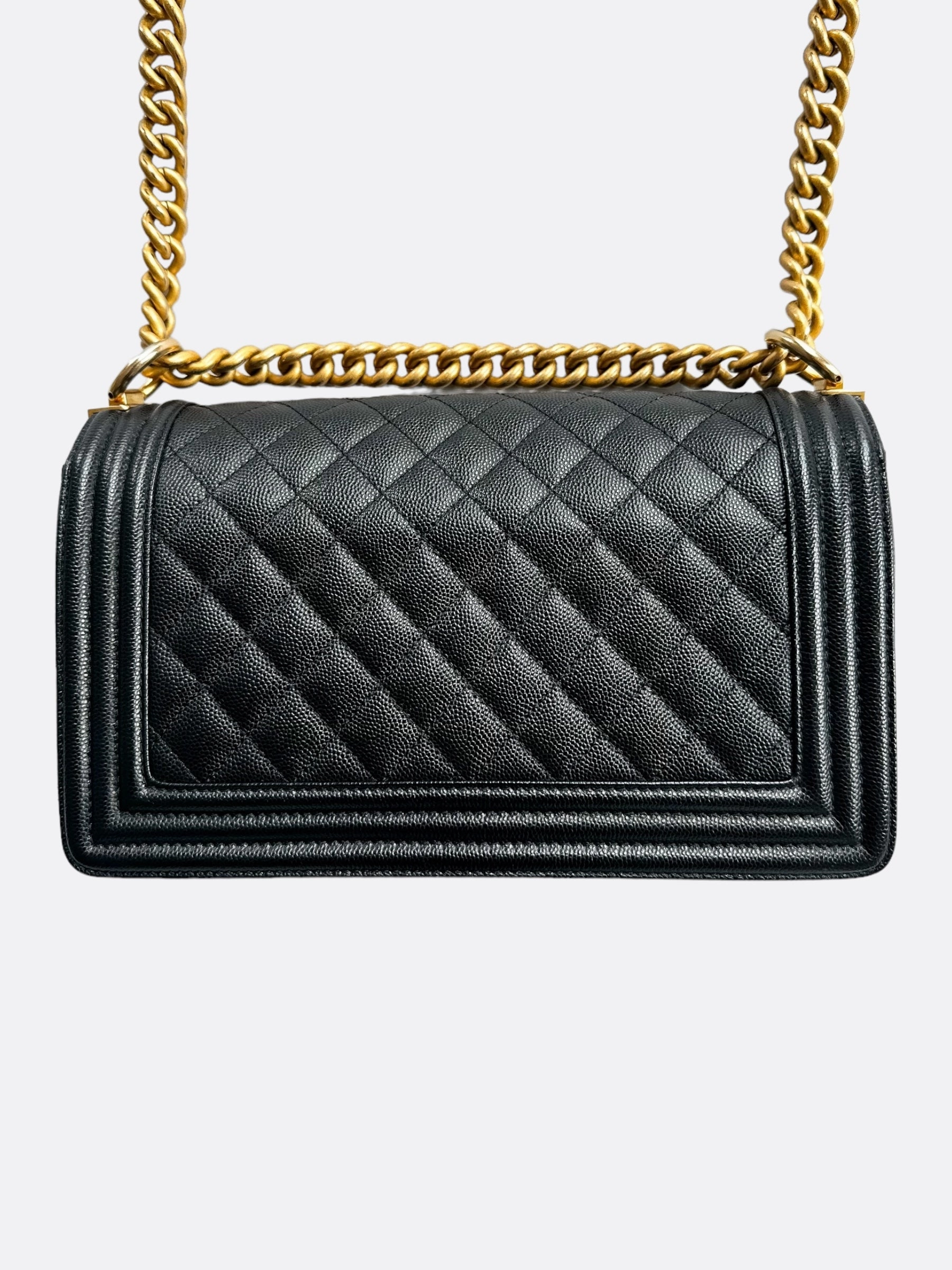 Chanel Black Quilted Caviar Medium Boy Bag