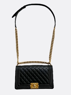 Chanel Black Quilted Caviar Medium Boy Bag