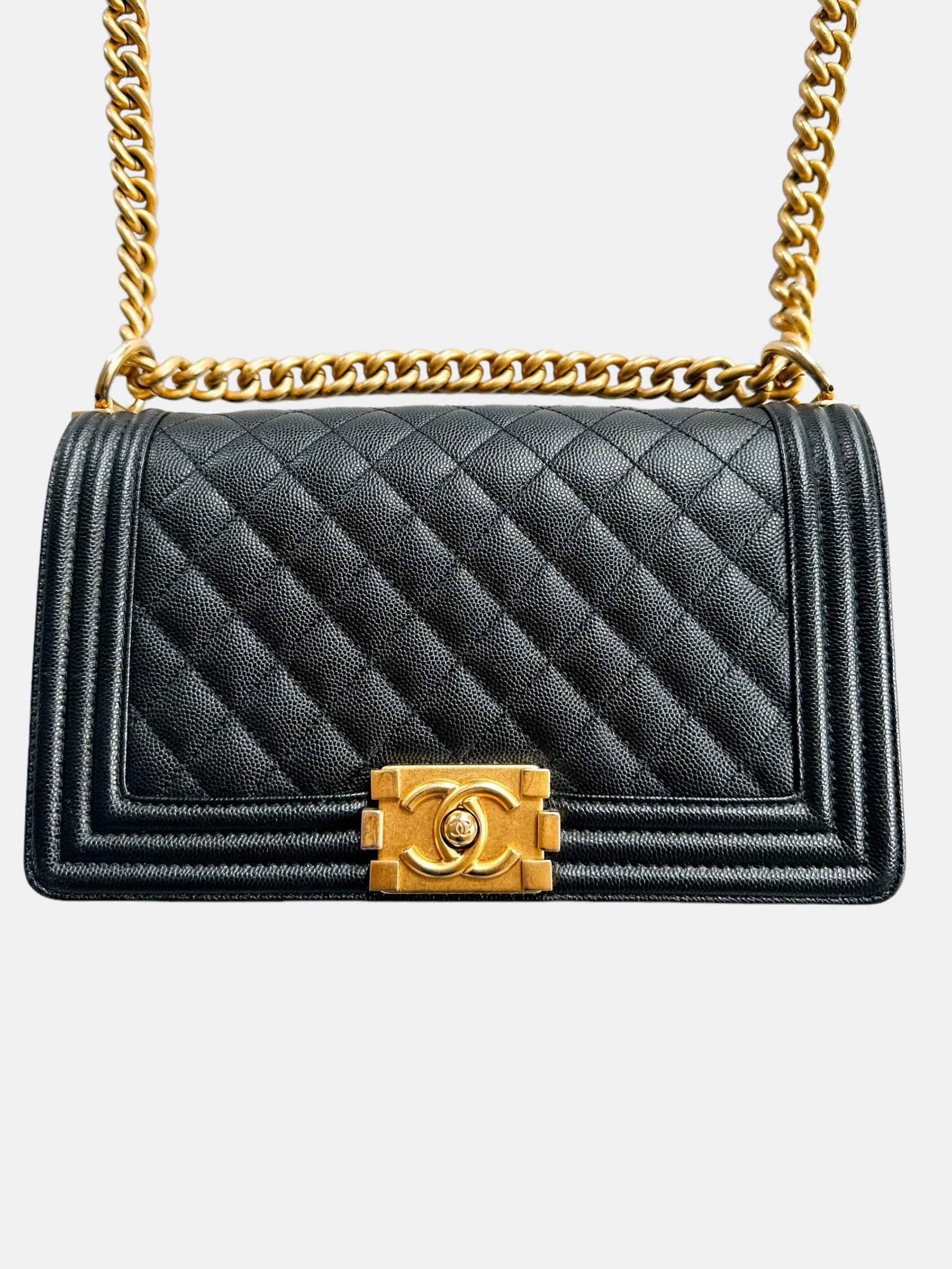 Chanel Black Quilted Caviar Medium Boy Bag