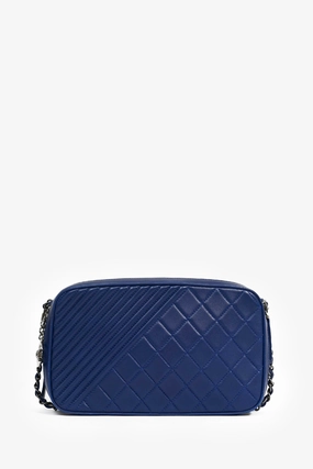 Chanel Blue Leather Pewter Large CC Coco Camera Boy Bag