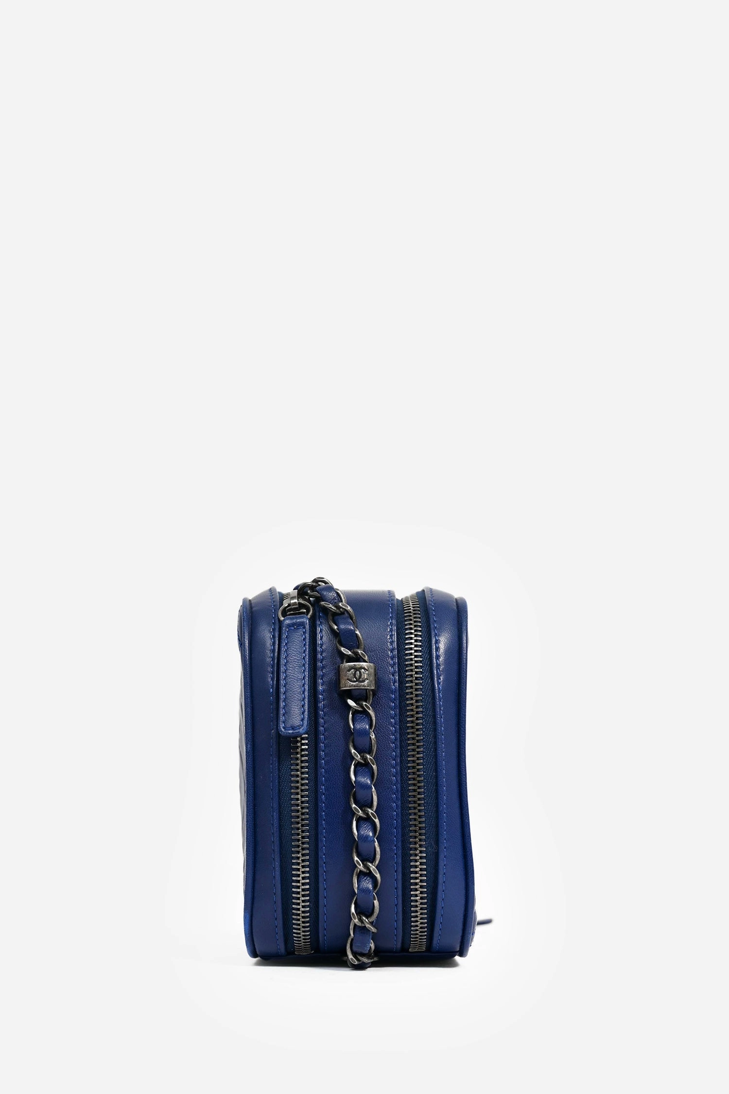 Chanel Blue Leather Pewter Large CC Coco Camera Boy Bag