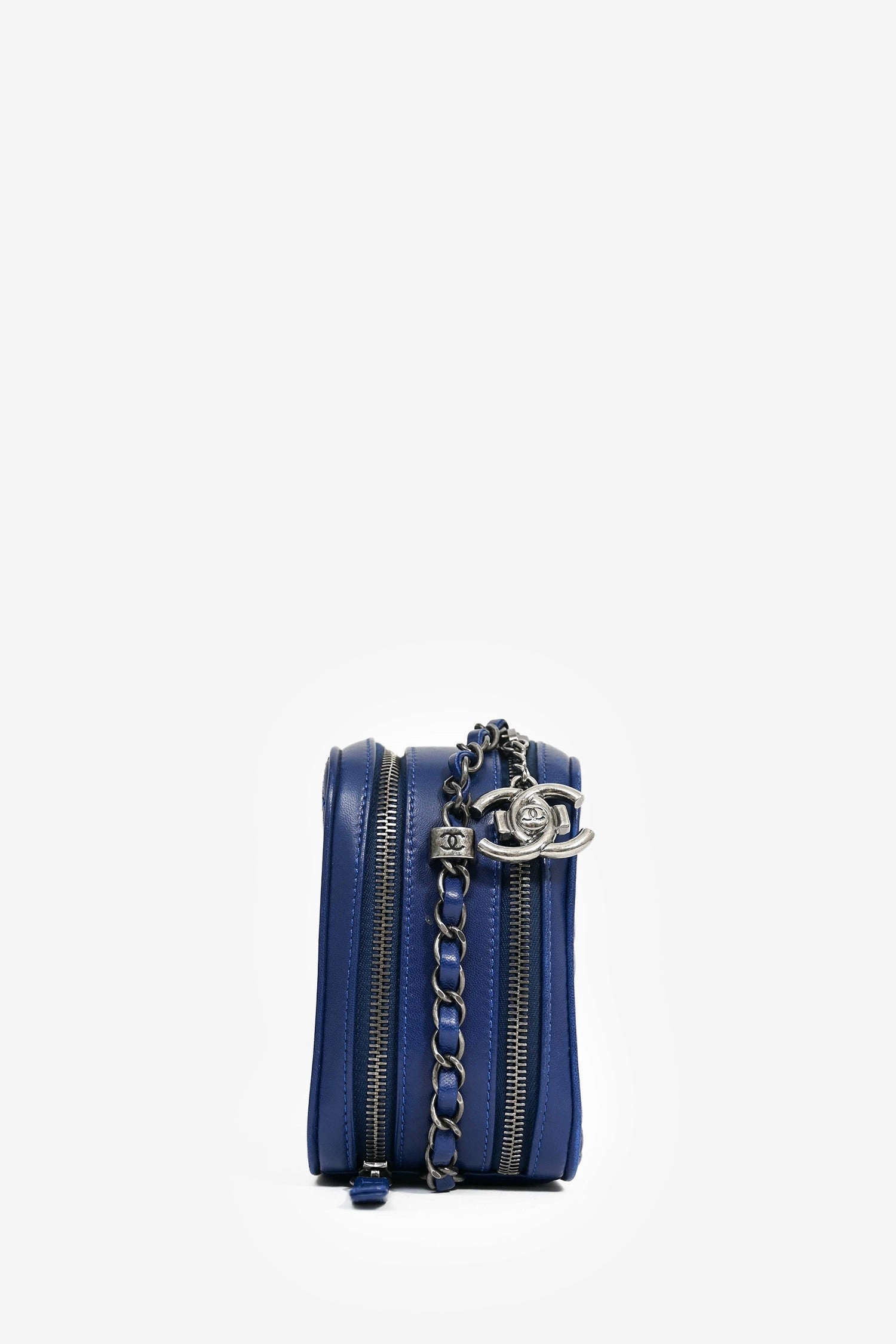 Chanel Blue Leather Pewter Large CC Coco Camera Boy Bag