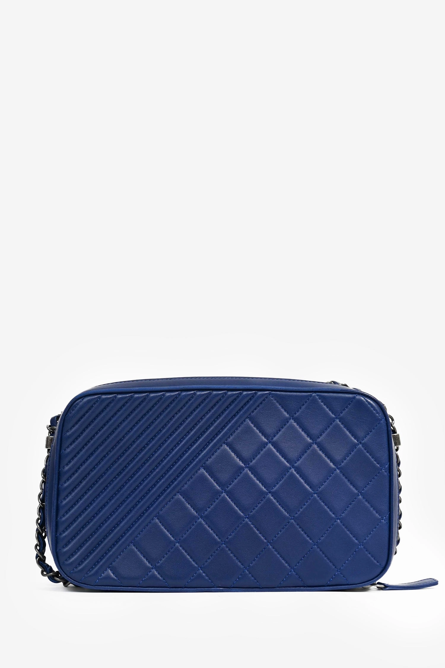 Chanel Blue Leather Pewter Large CC Coco Camera Boy Bag
