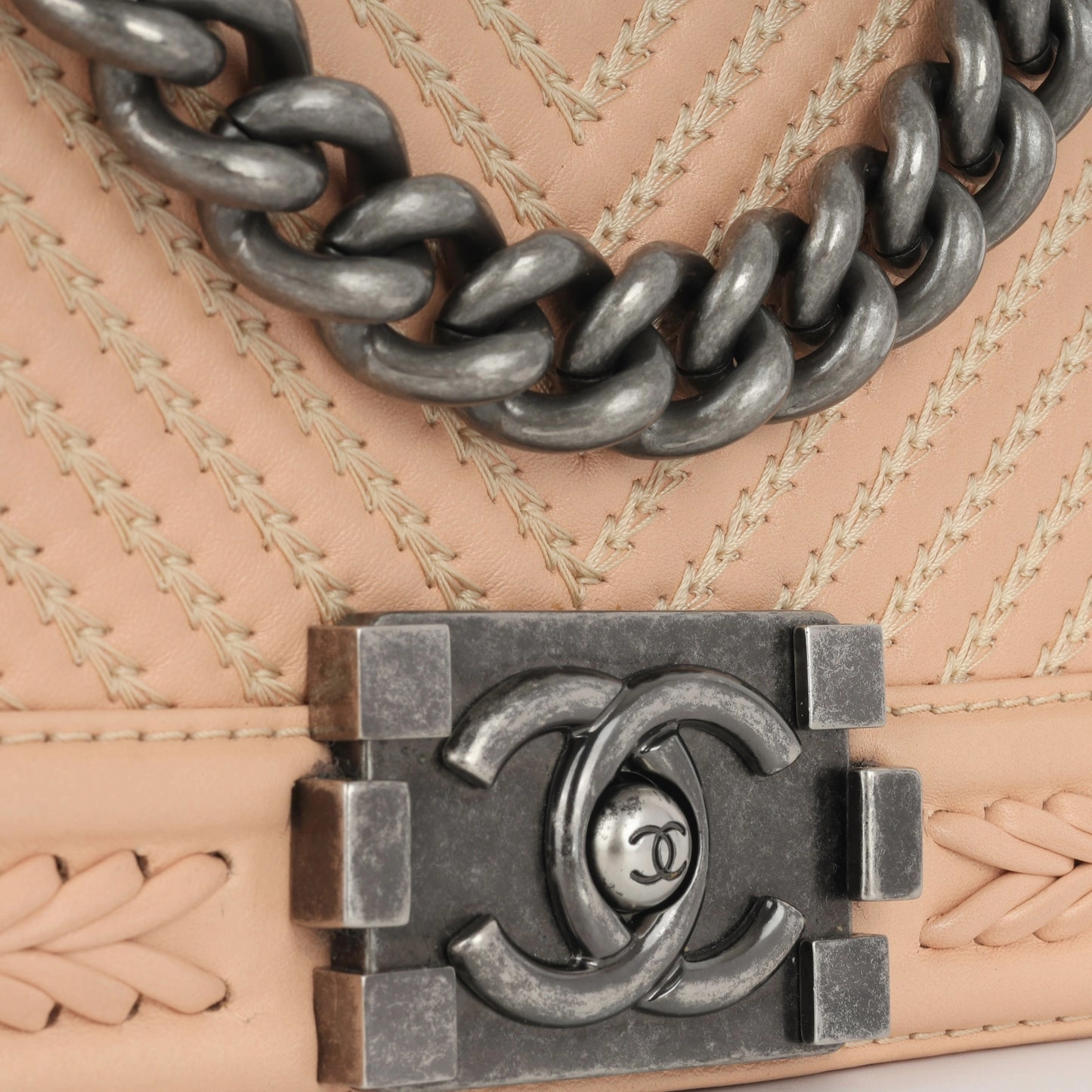 Chanel Boy Chanel Peach Lambskin Leather with Herringbone Whipstitch RHW