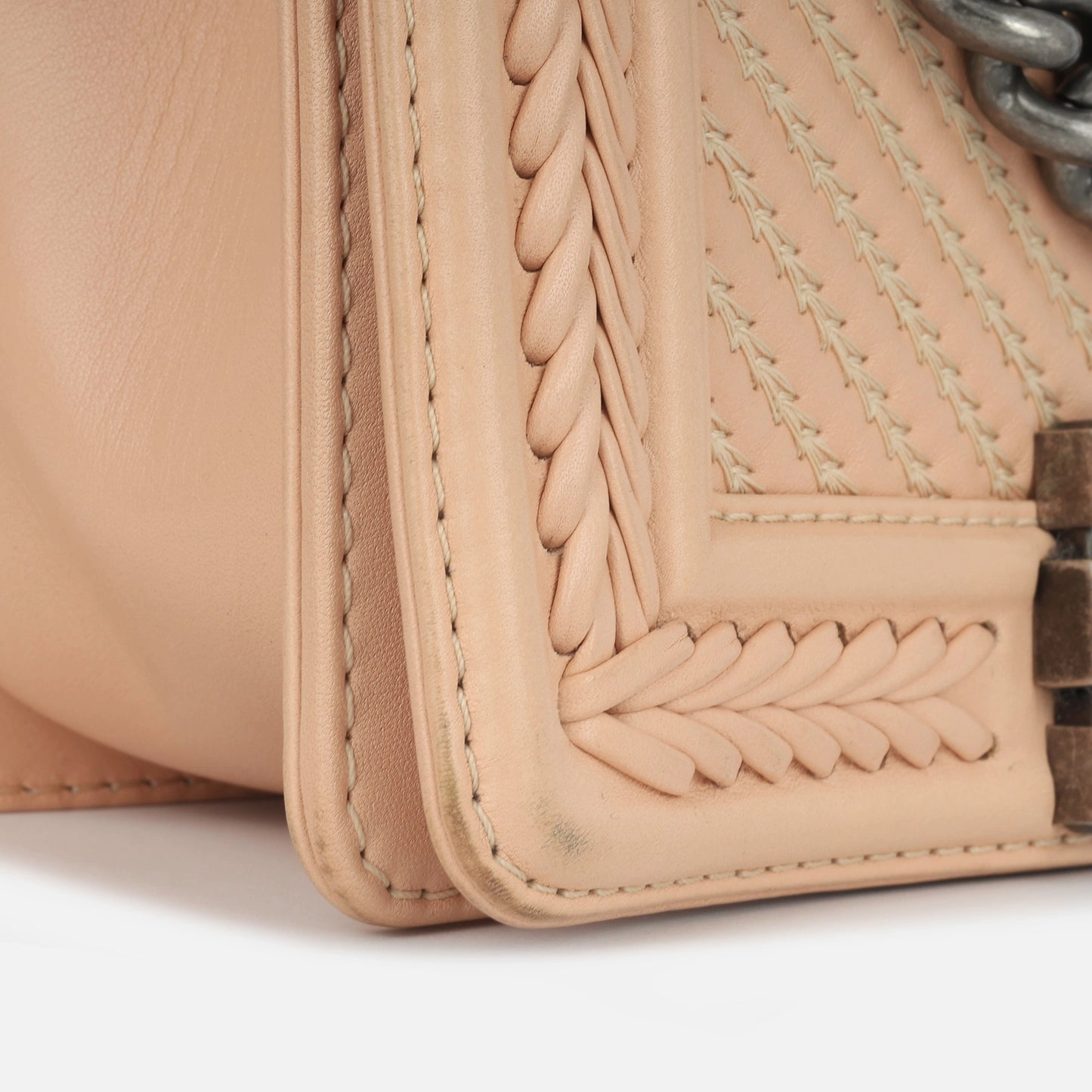 Chanel Boy Chanel Peach Lambskin Leather with Herringbone Whipstitch RHW