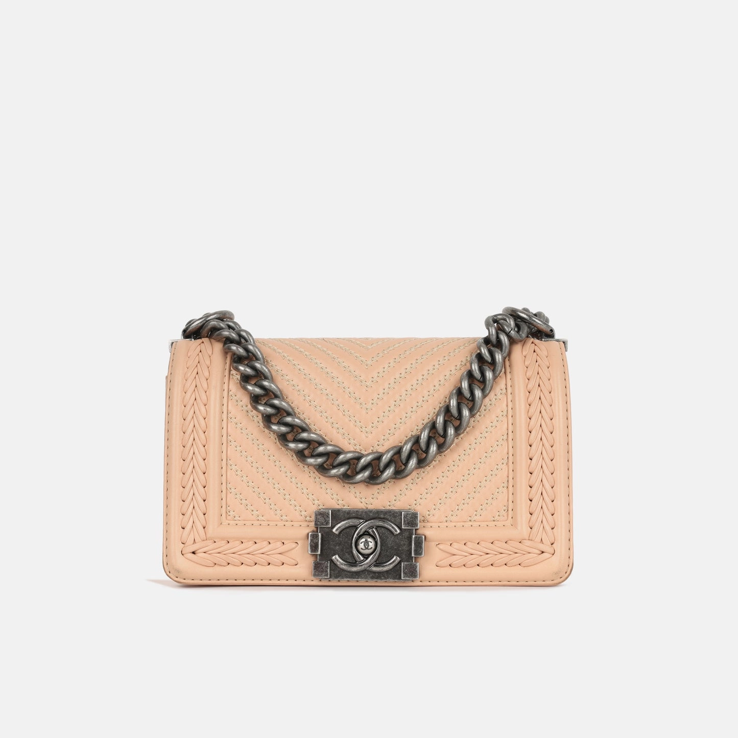 Chanel Boy Chanel Peach Lambskin Leather with Herringbone Whipstitch RHW