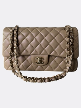 Chanel Iridescent Beige Caviar Quilted Medium Flap Bag