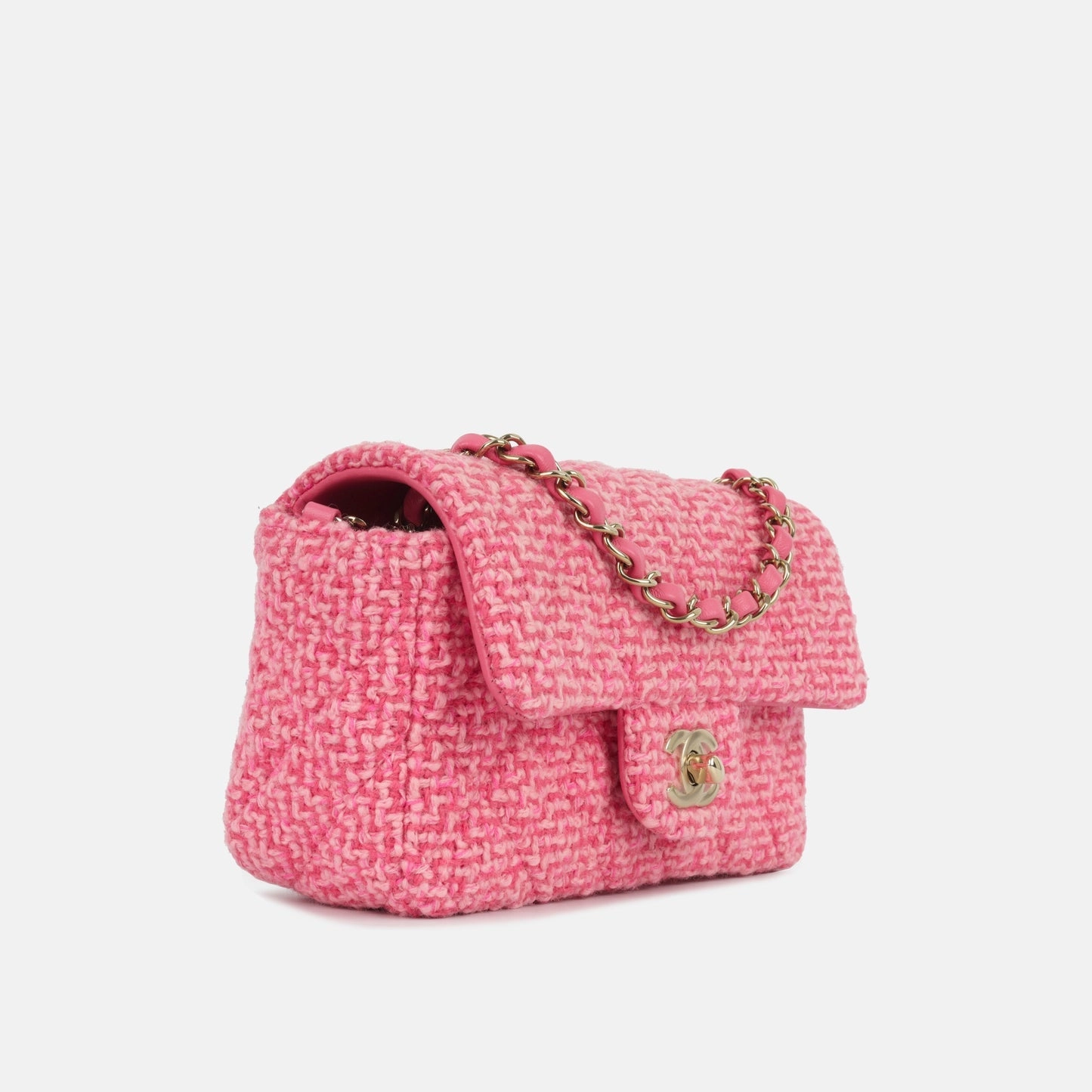 Chanel Mini Rectangular Flap Bag Mixed Pink Tweed