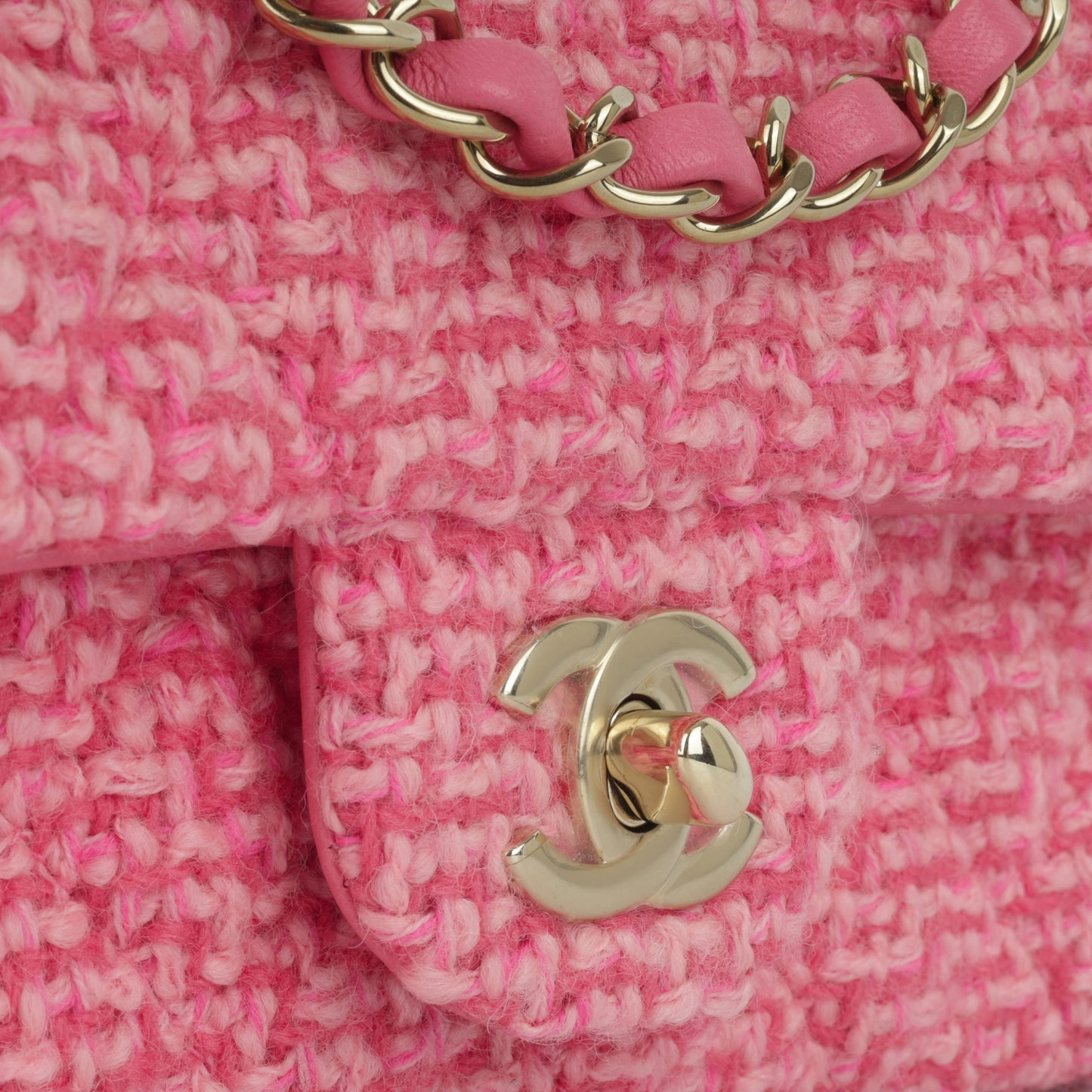 Chanel Mini Rectangular Flap Bag Mixed Pink Tweed