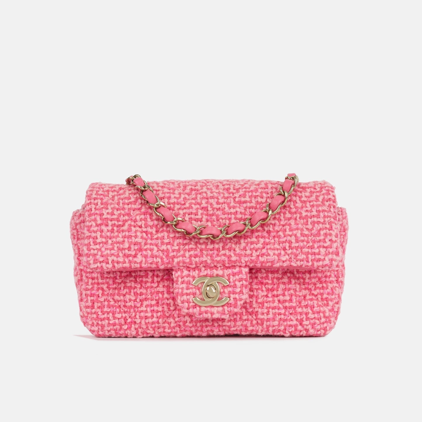 Chanel Mini Rectangular Flap Bag Mixed Pink Tweed