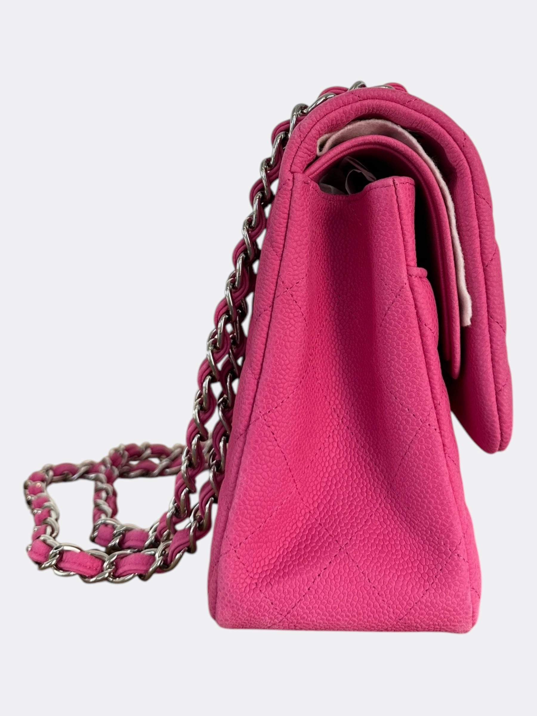 Chanel Pink Suede Caviar Quilted Medium Flap Bag