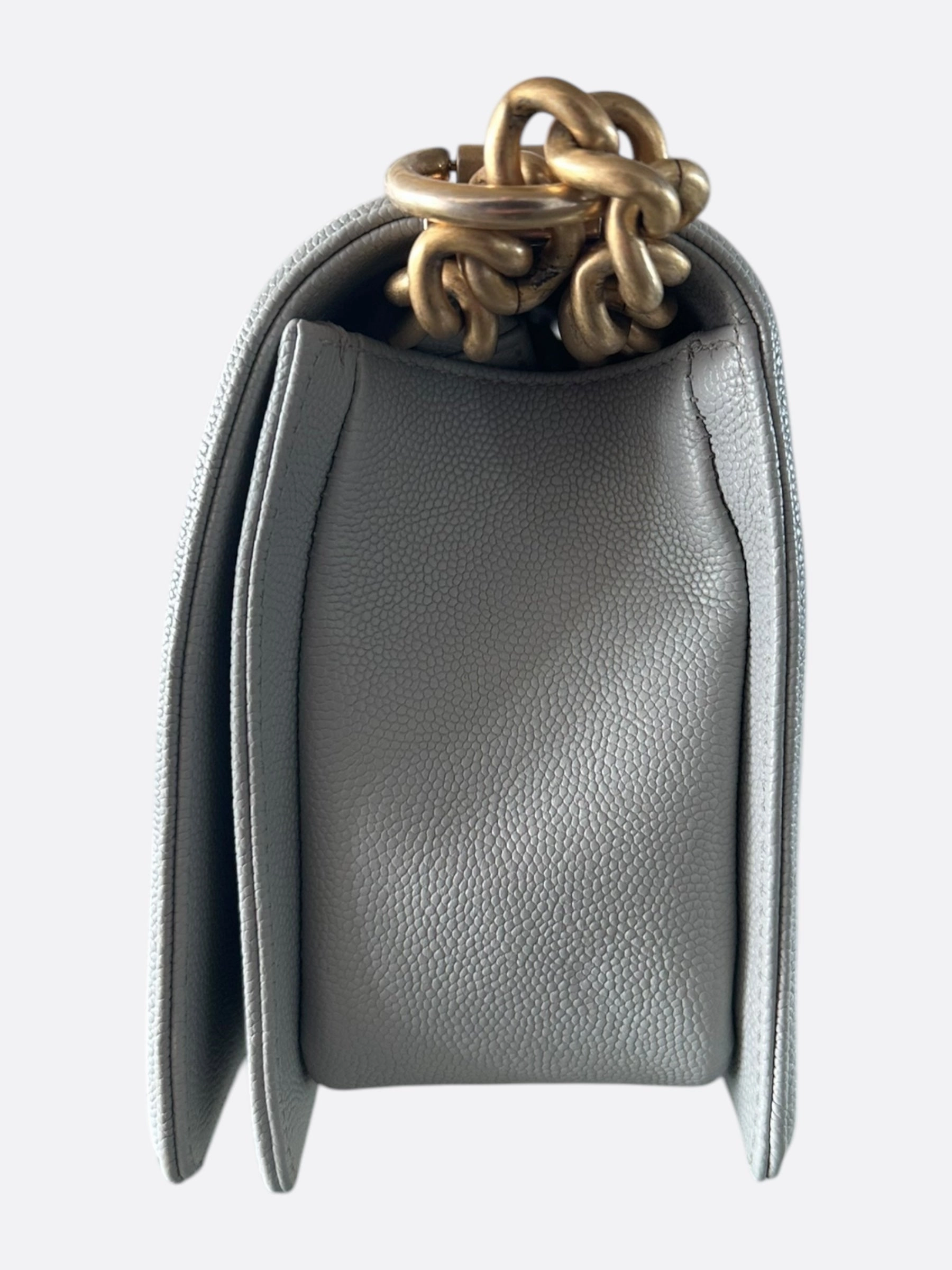 Chanel Quilted Light Grey Caviar Medium Boy Bag