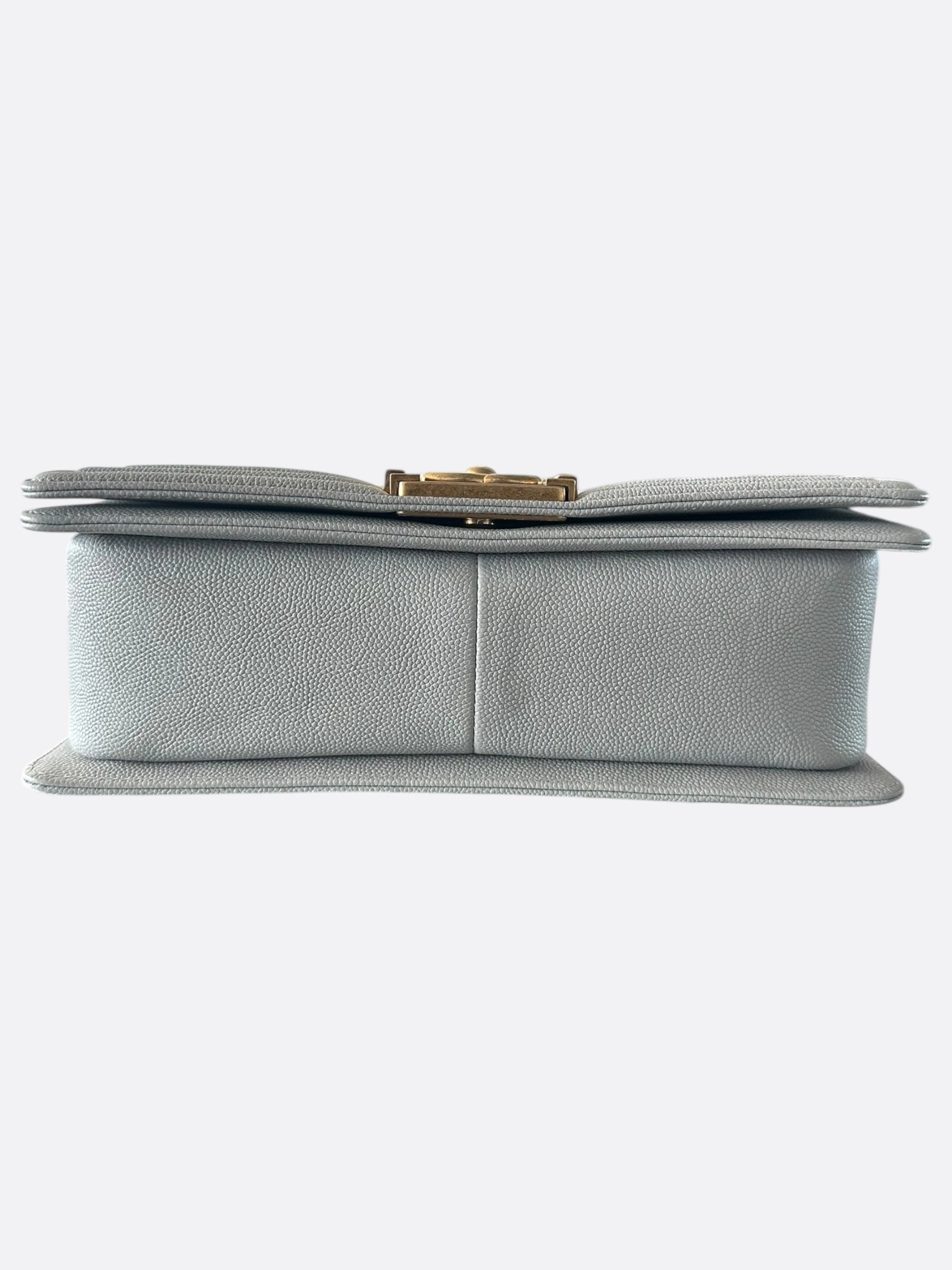 Chanel Quilted Light Grey Caviar Medium Boy Bag