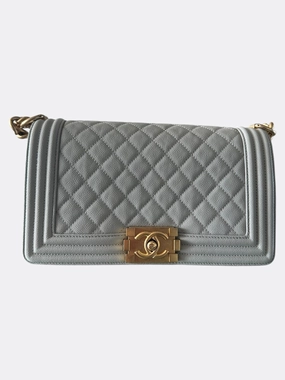 Chanel Quilted Light Grey Caviar Medium Boy Bag