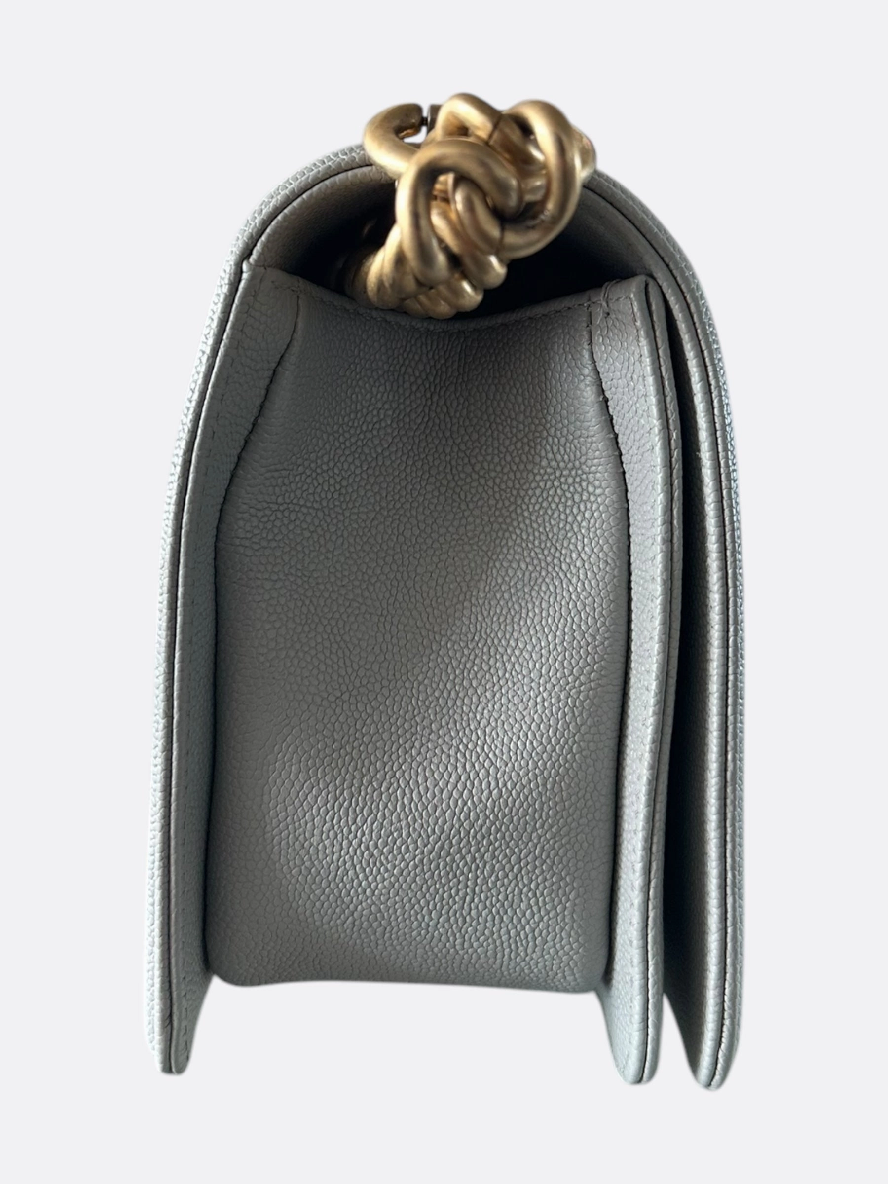 Chanel Quilted Light Grey Caviar Medium Boy Bag