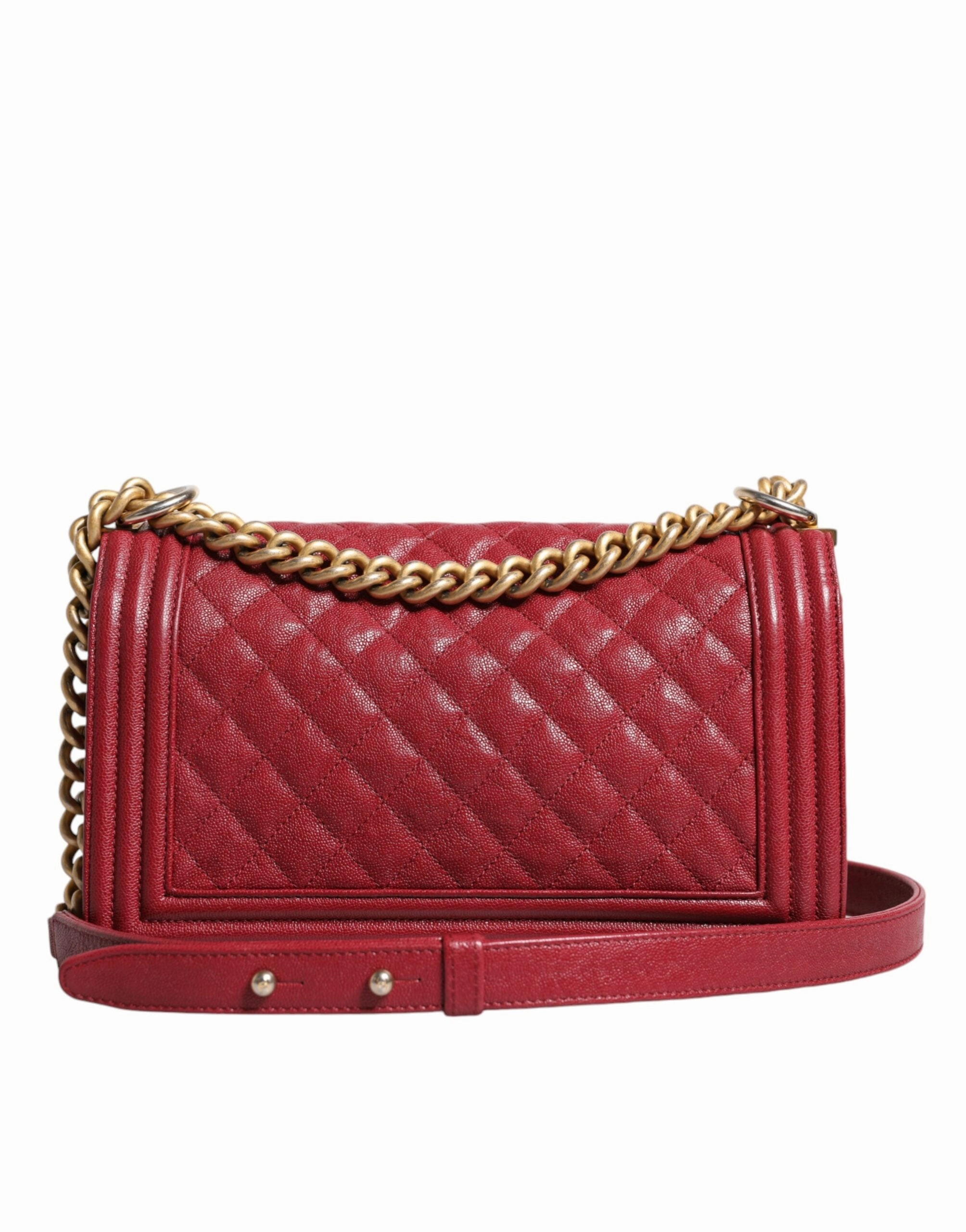 Chanel Red Leather Lambskin Double Gold Chain Medium Shoulder Bag