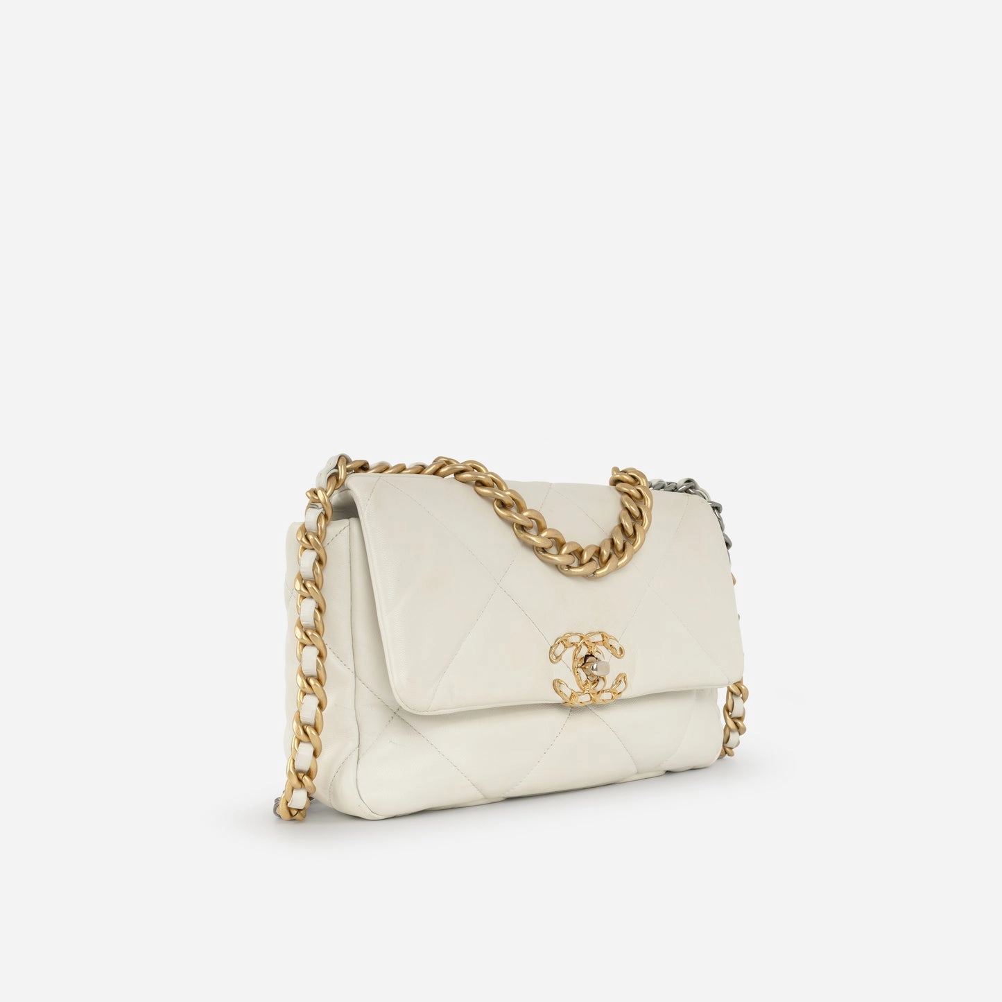 Chanel Small 19 Flap Bag White Lambskin MHW