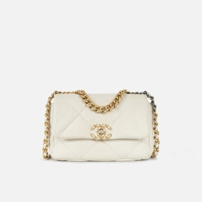 Chanel Small 19 Flap Bag White Lambskin MHW