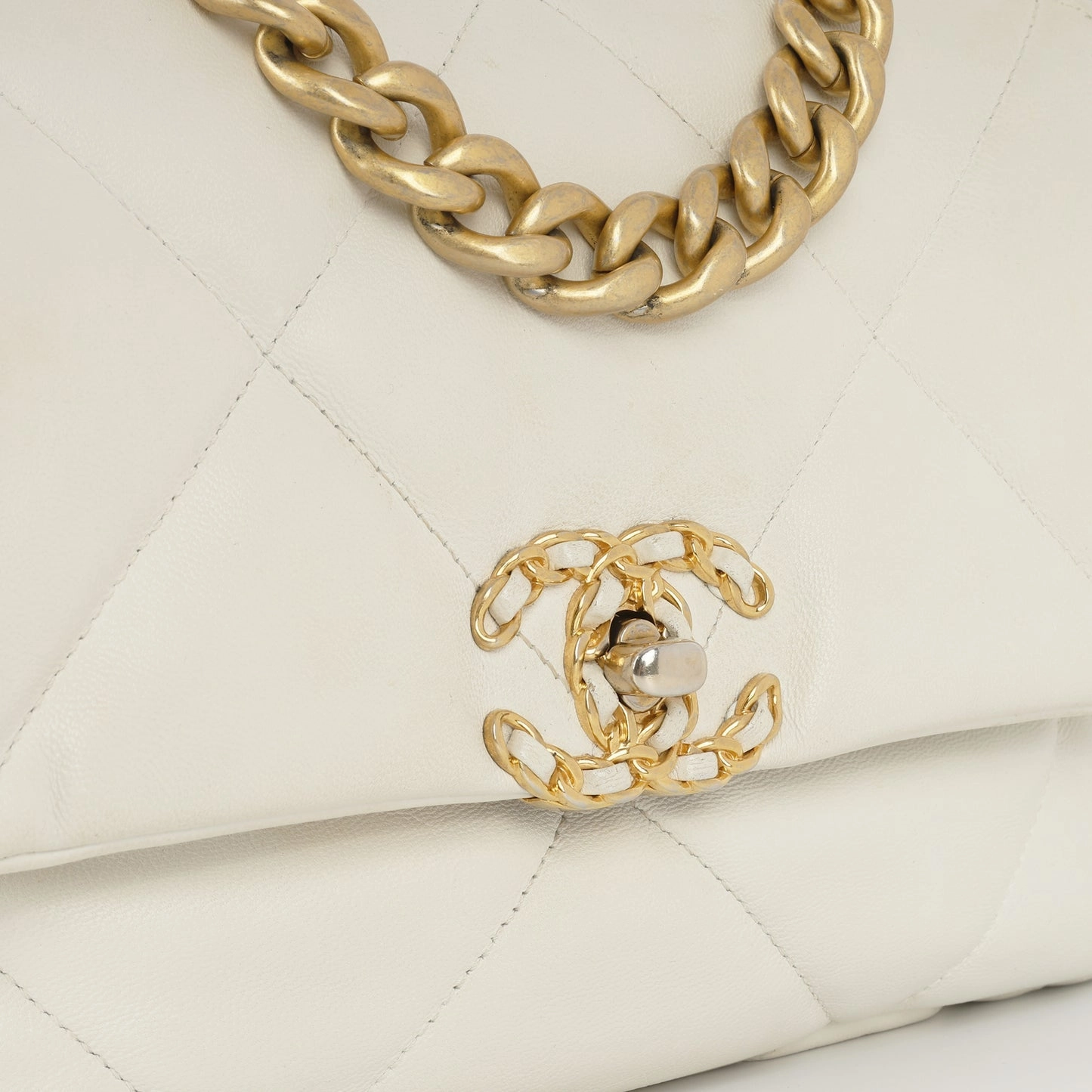 Chanel Small 19 Flap Bag White Lambskin MHW