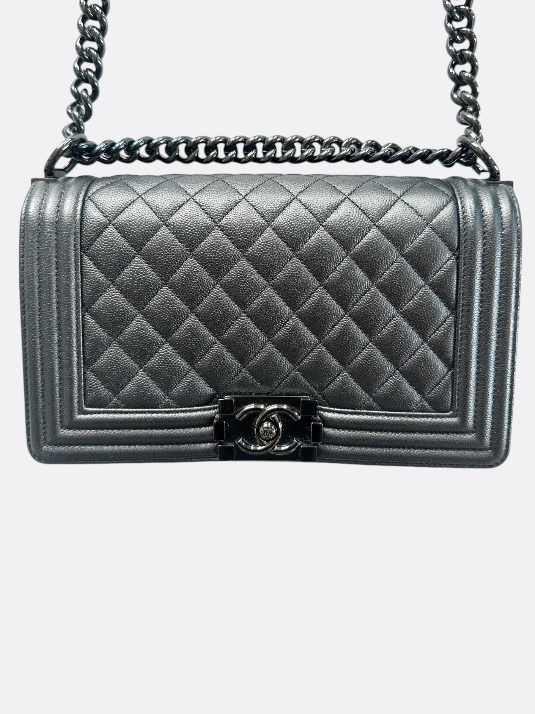 Chanel So Black Calfskin Quilted Medium Boy Bag