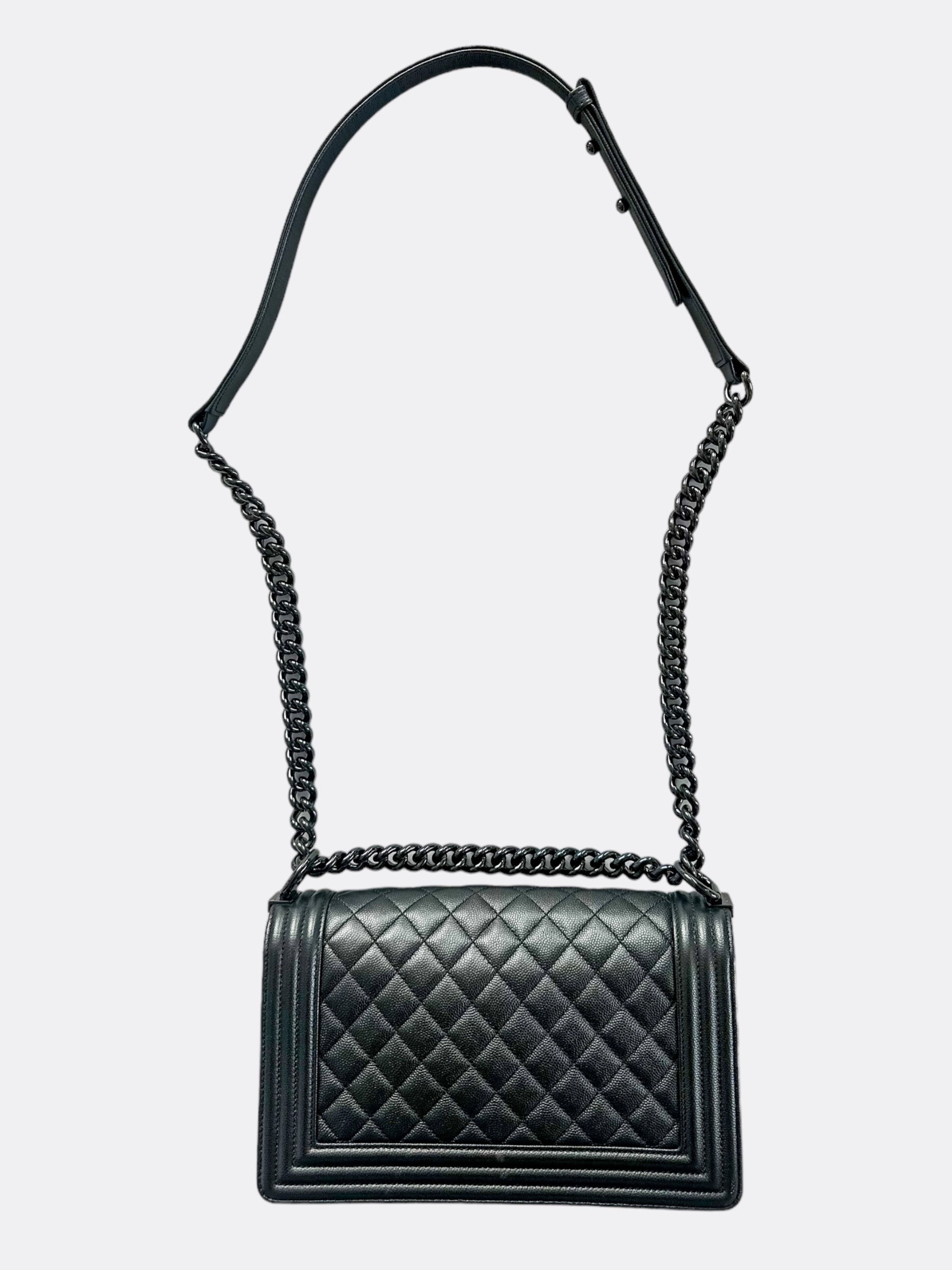 Chanel So Black Calfskin Quilted Medium Boy Bag