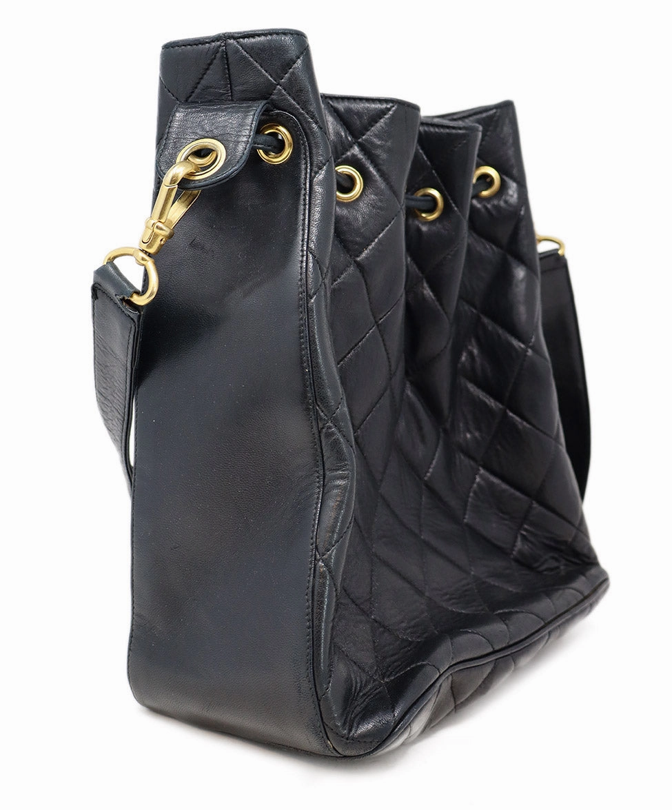 Chanel Vintage Black Quilted Leather Shoulder Bag