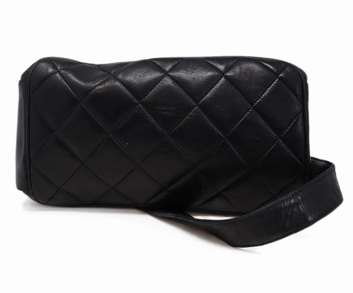 Chanel Vintage Black Quilted Leather Shoulder Bag