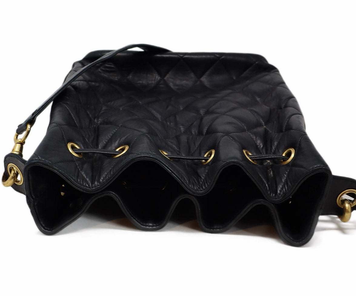 Chanel Vintage Black Quilted Leather Shoulder Bag