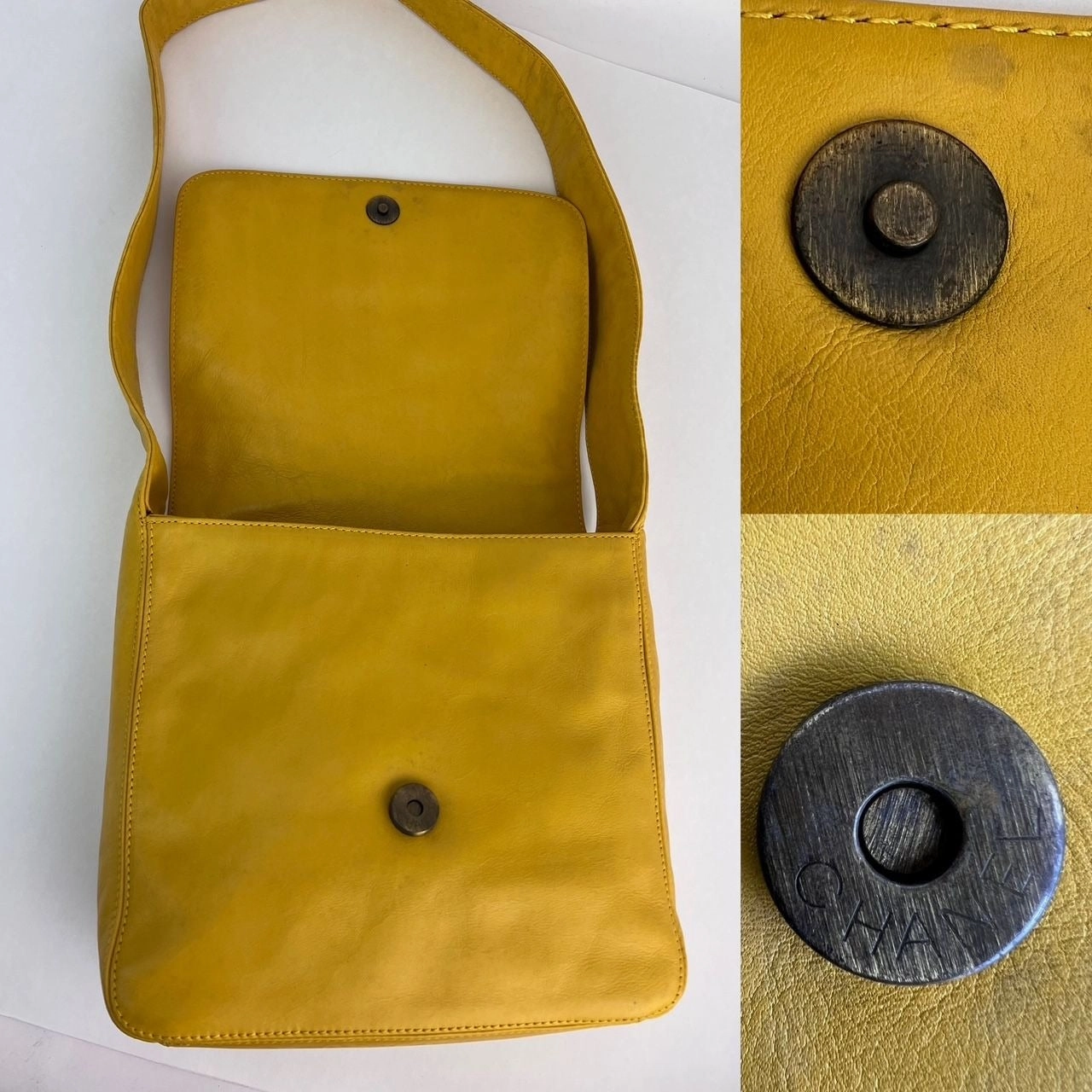 Chanel Vintage Lambskin Yellow Messenger Bag