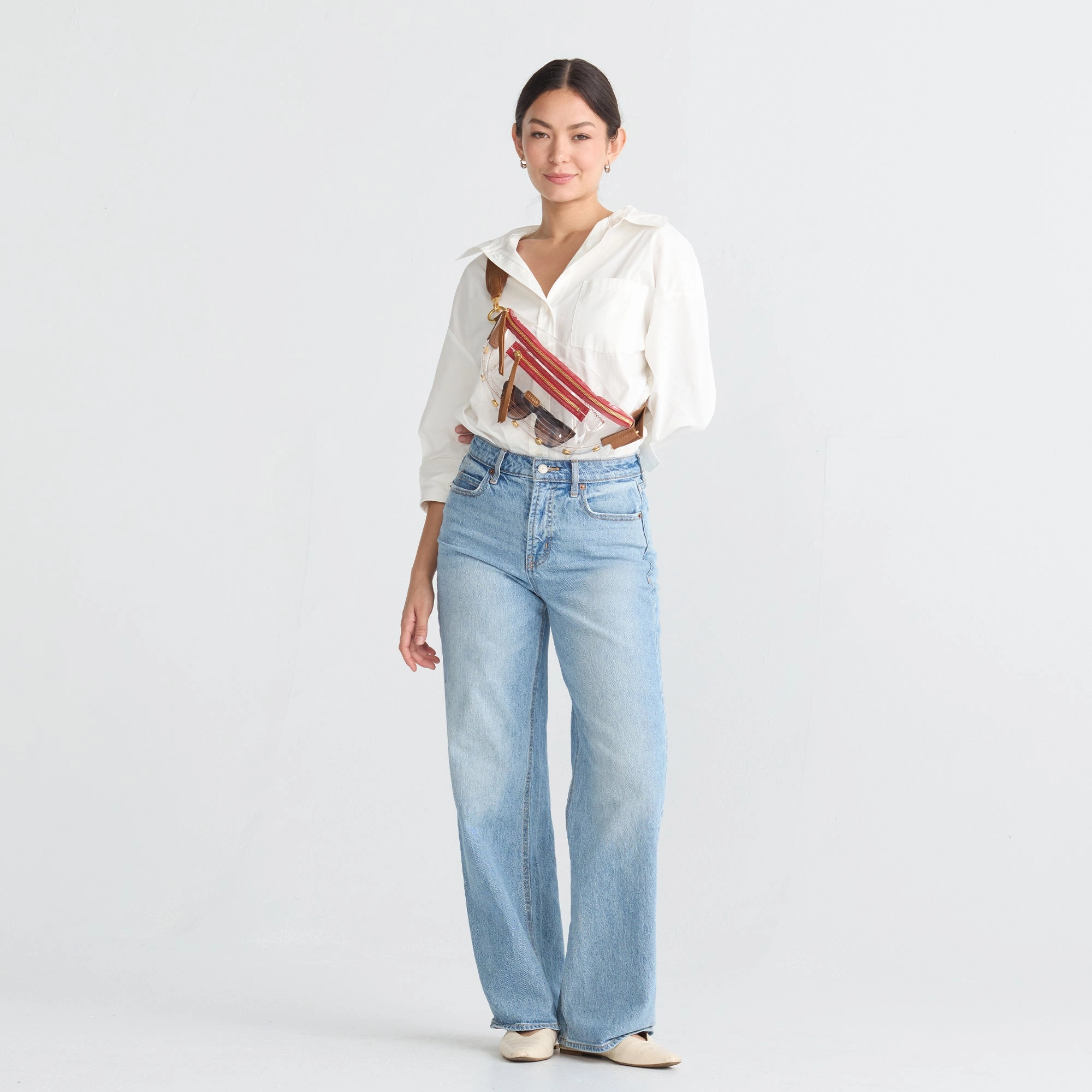 Charles Crossbody | Clear Mahogany Pebble/Brushed Gold Red Zip | Med