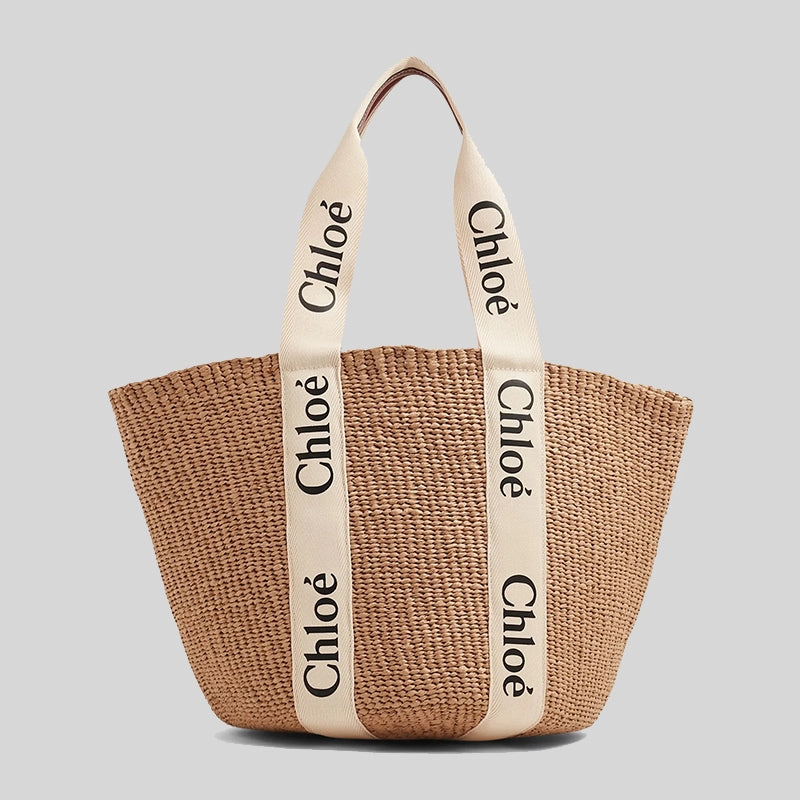CHLOE Large Woody Basket In Natural Fibers White CHC22SS380G55101