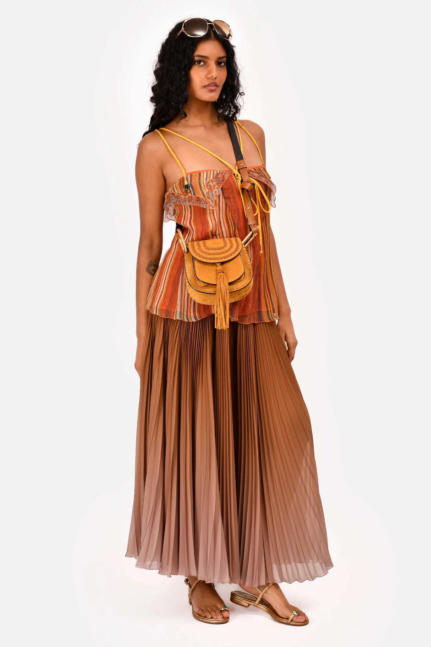 Chloe Mustard Suede/Leather Fringe Crossbody Bag