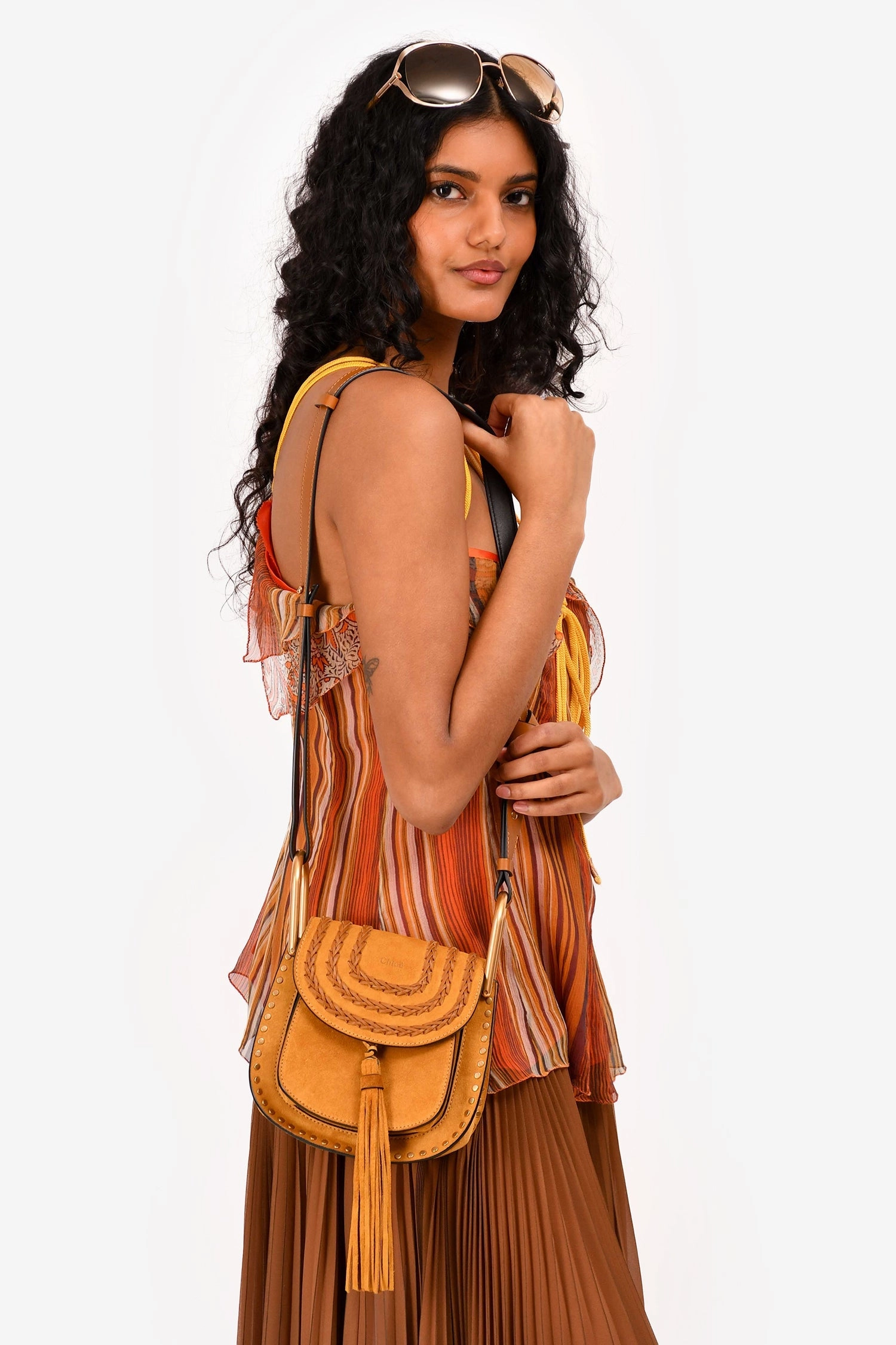 Chloe Mustard Suede/Leather Fringe Crossbody Bag
