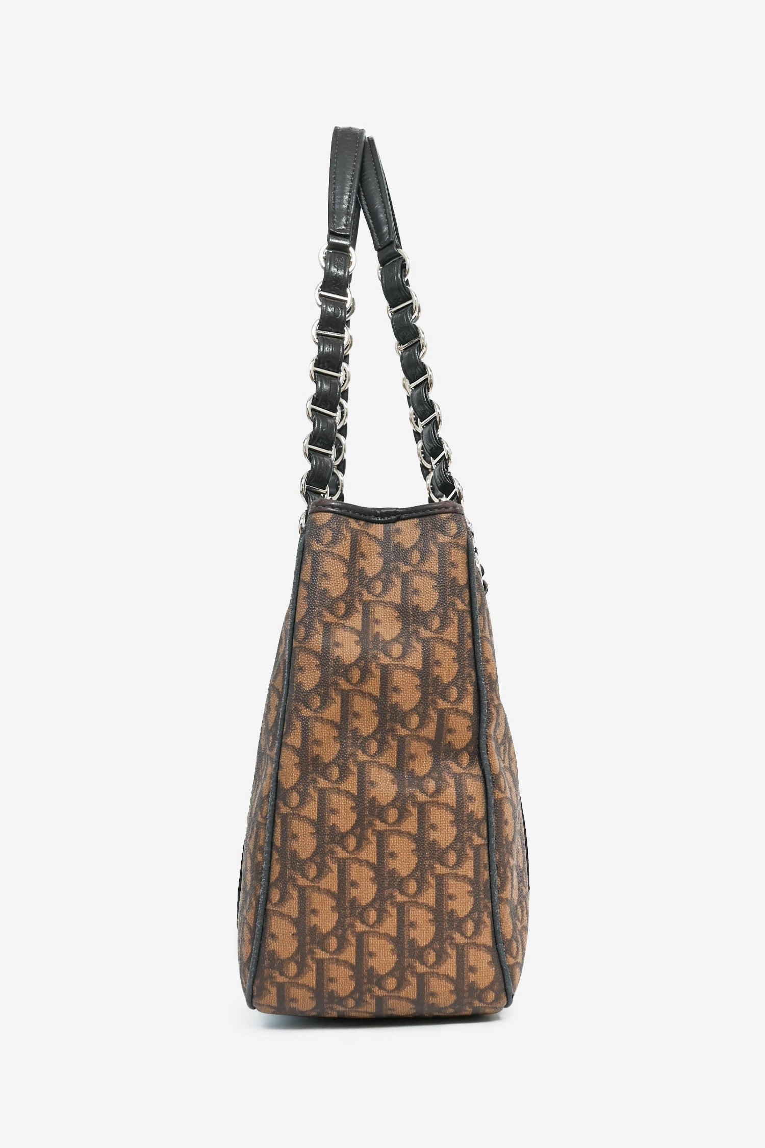 Christian Dior 2006 Brown Coated Canvas/Leather Trim Oblique Shoulder Bag (As Is)