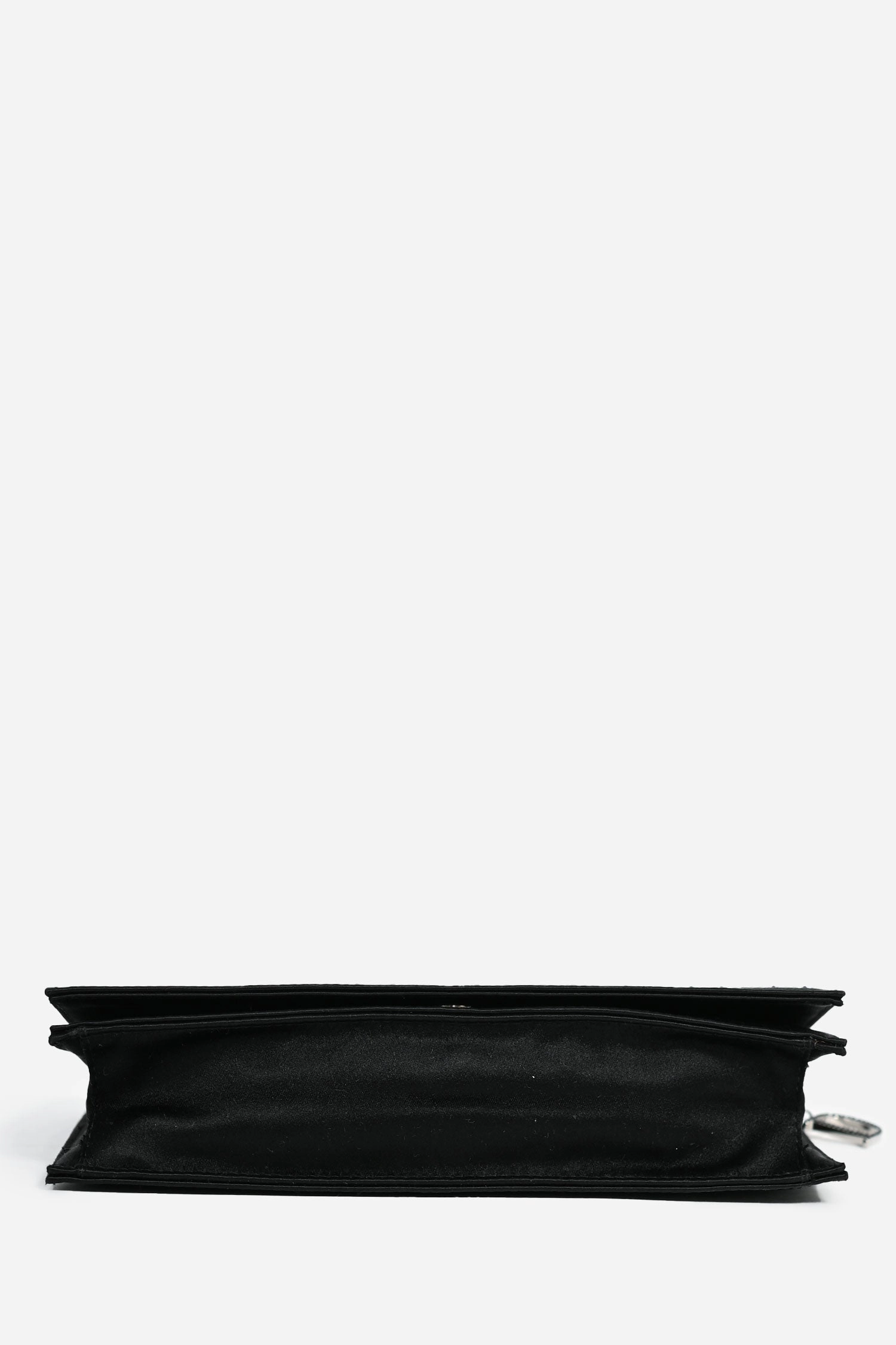 Christian Dior 2008 Black Satin Crystal Cannage Clutch On Chain