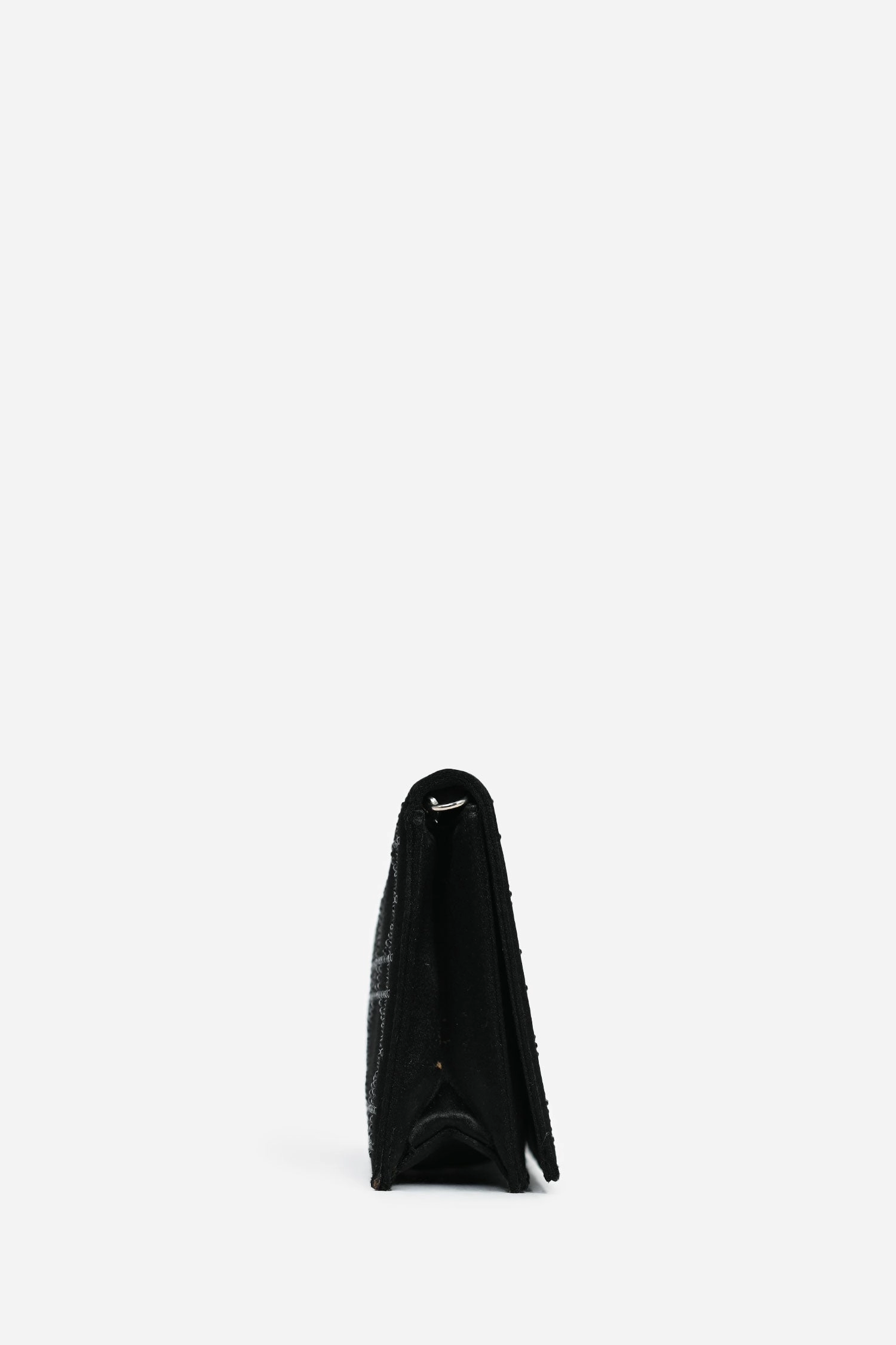 Christian Dior 2008 Black Satin Crystal Cannage Clutch On Chain