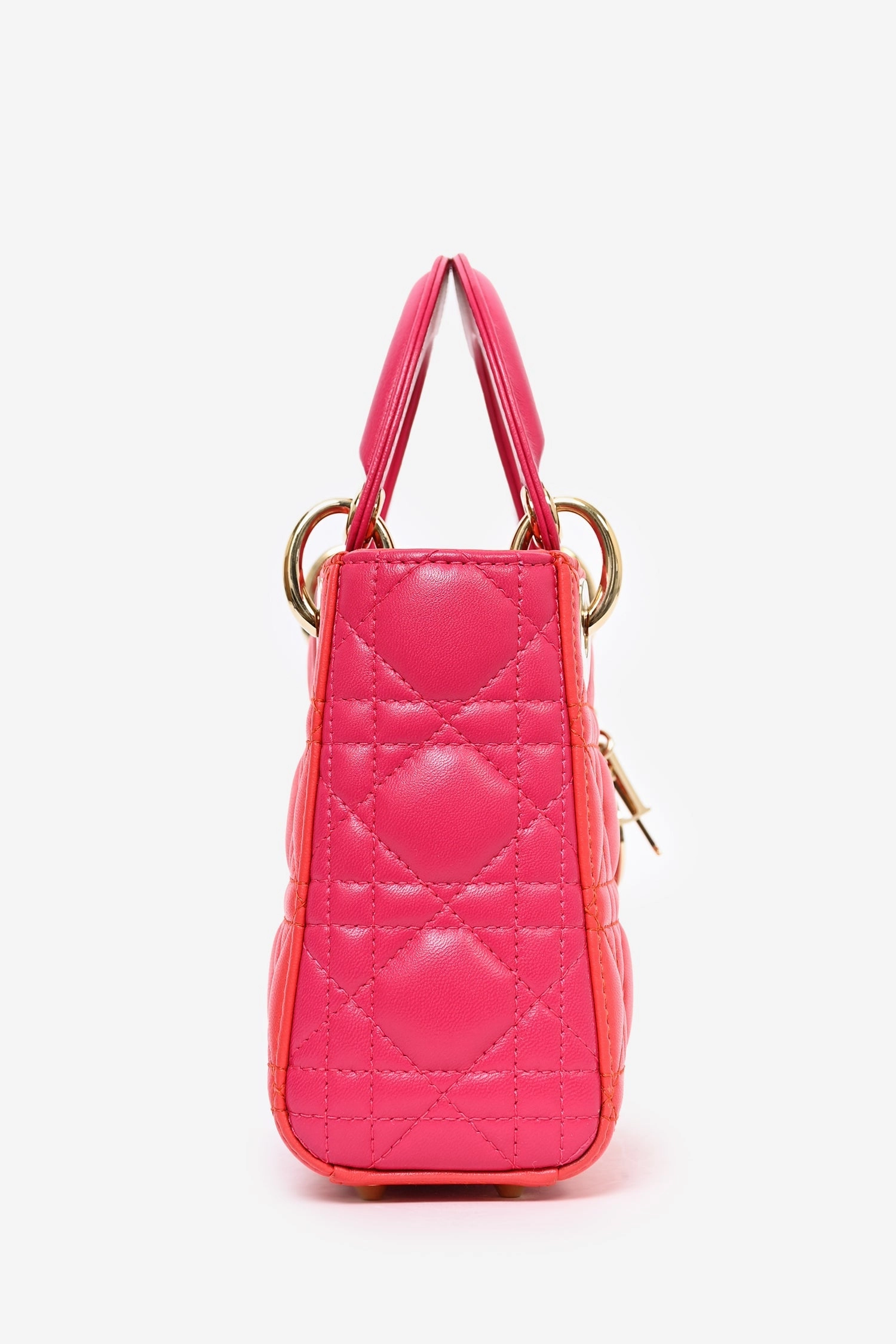 Christian Dior 2014 Limited Edition Two-Tone Red/Fuchsia Cannage Leather Mini Lady Dior