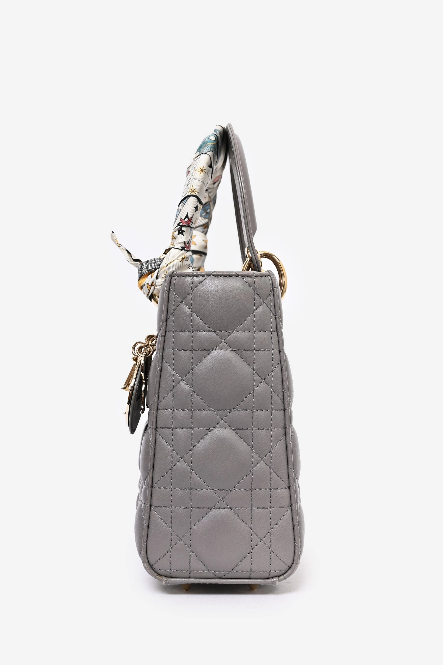 Christian Dior 2018 Grey Leather Cannage Small Lady Dior with Strap