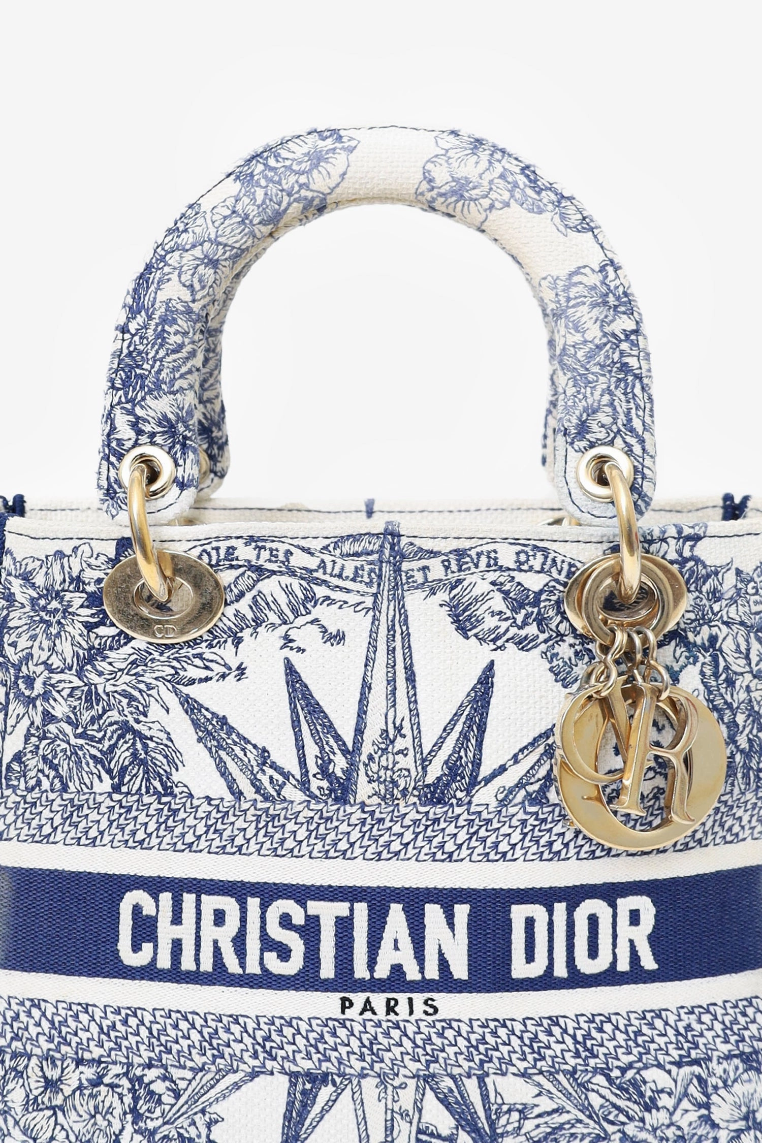 Christian Dior 2022 Blue/White Toile de Jouy 'Lady D-Lite' Top Handle with Strap